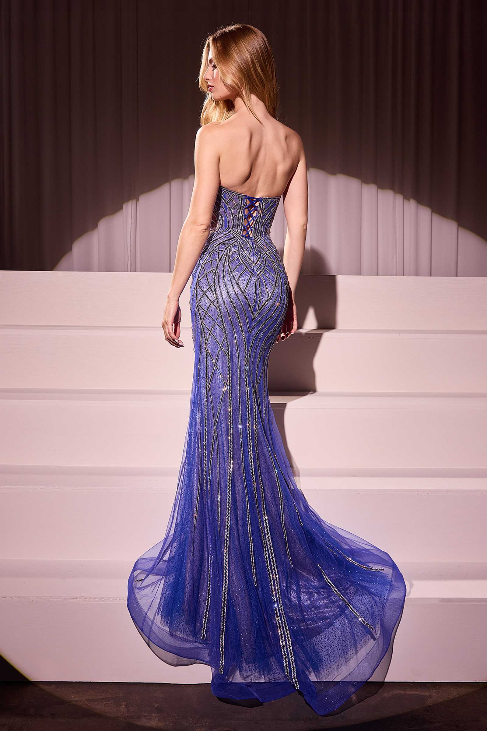 Ladivine CC6018 Long Strapless Rhinestone Embellished Mermaid Gown