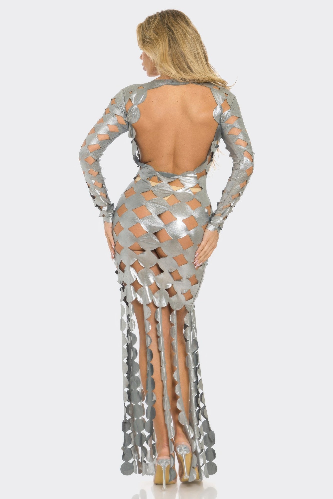 Metallic Sexy Cut Out Maxi Dress
