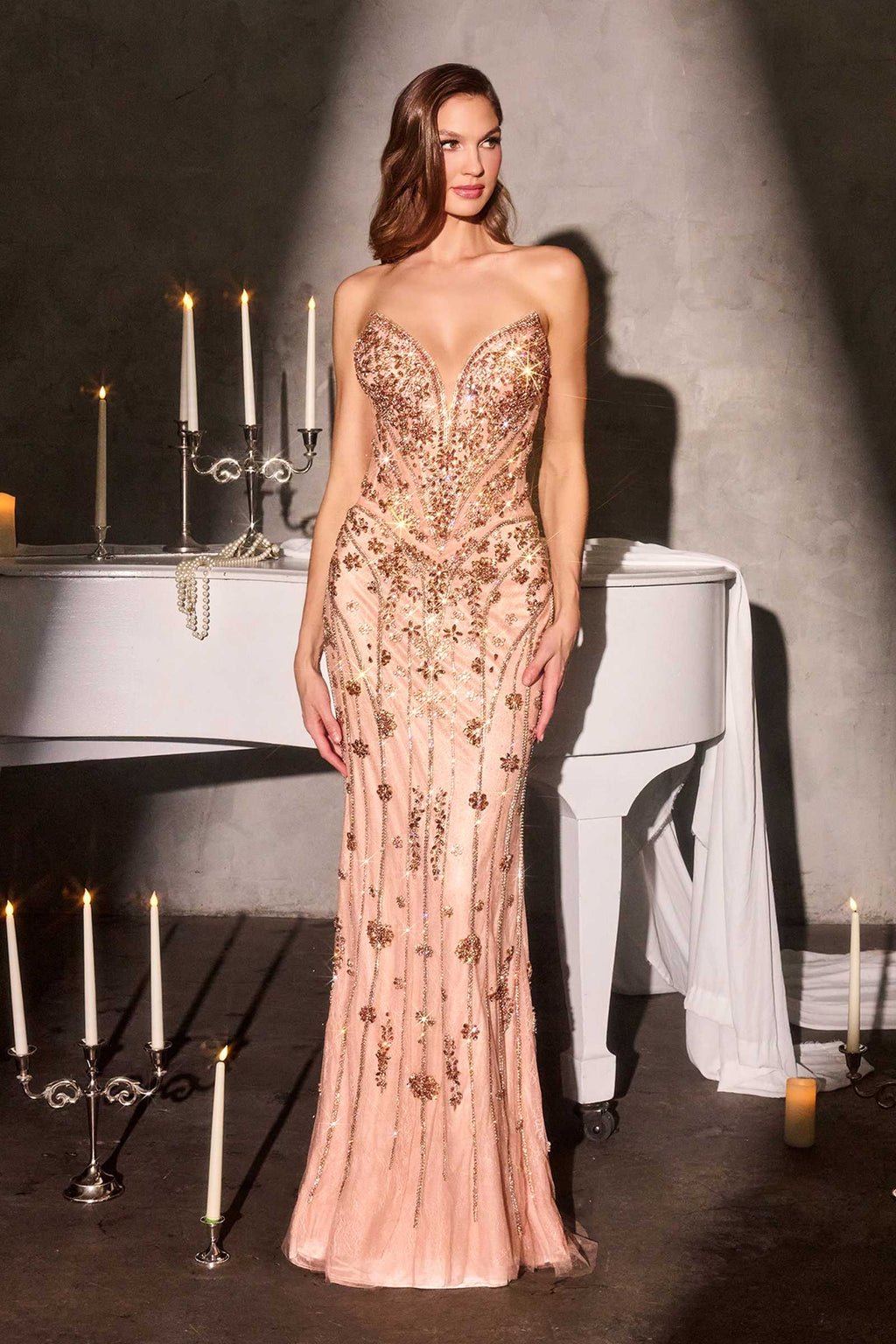 Ladivine CC8271 Red Carpet Glamour Crystal Embellished Fitted Gown