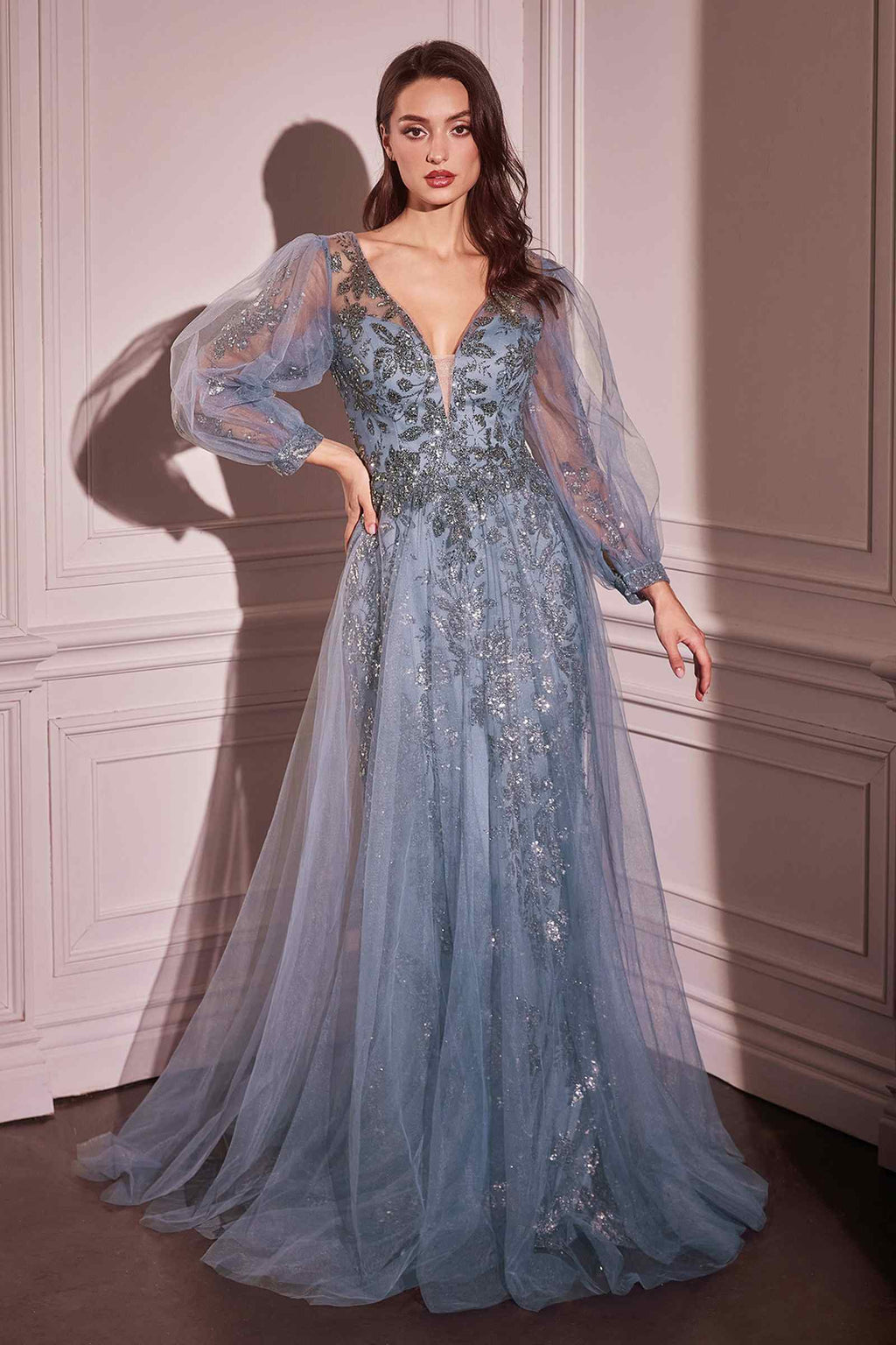 Ladivine CD0102 Dress Long Sleeve Layered Tulle A-Line Gown