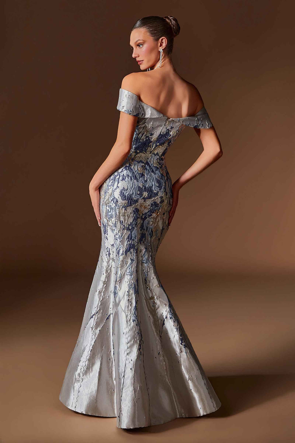 Ladivine CD0107 Metallic Jacquard Off Shoulder Fitted Mermaid Gown