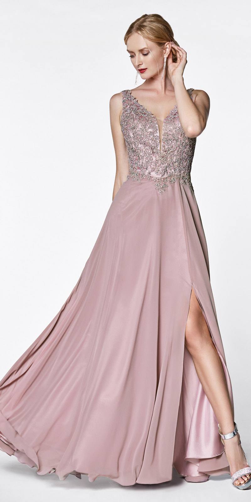 CLEARANCE - Cinderella Divine CD0133 Floor Length A-Line Chiffon Gown (Size M)