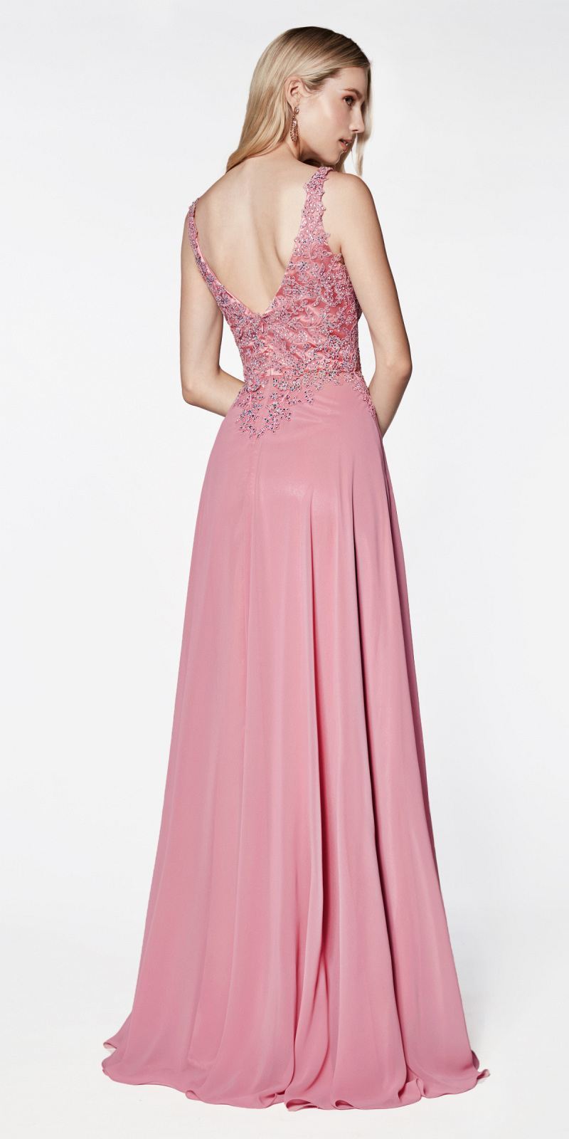 CLEARANCE - Cinderella Divine CD0133 Floor Length A-Line Chiffon Gown (Size M)