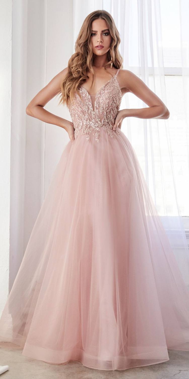 Cinderella Divine CD0154 Long Dress Beaded Applique Bodice Layered Tulle Skirt