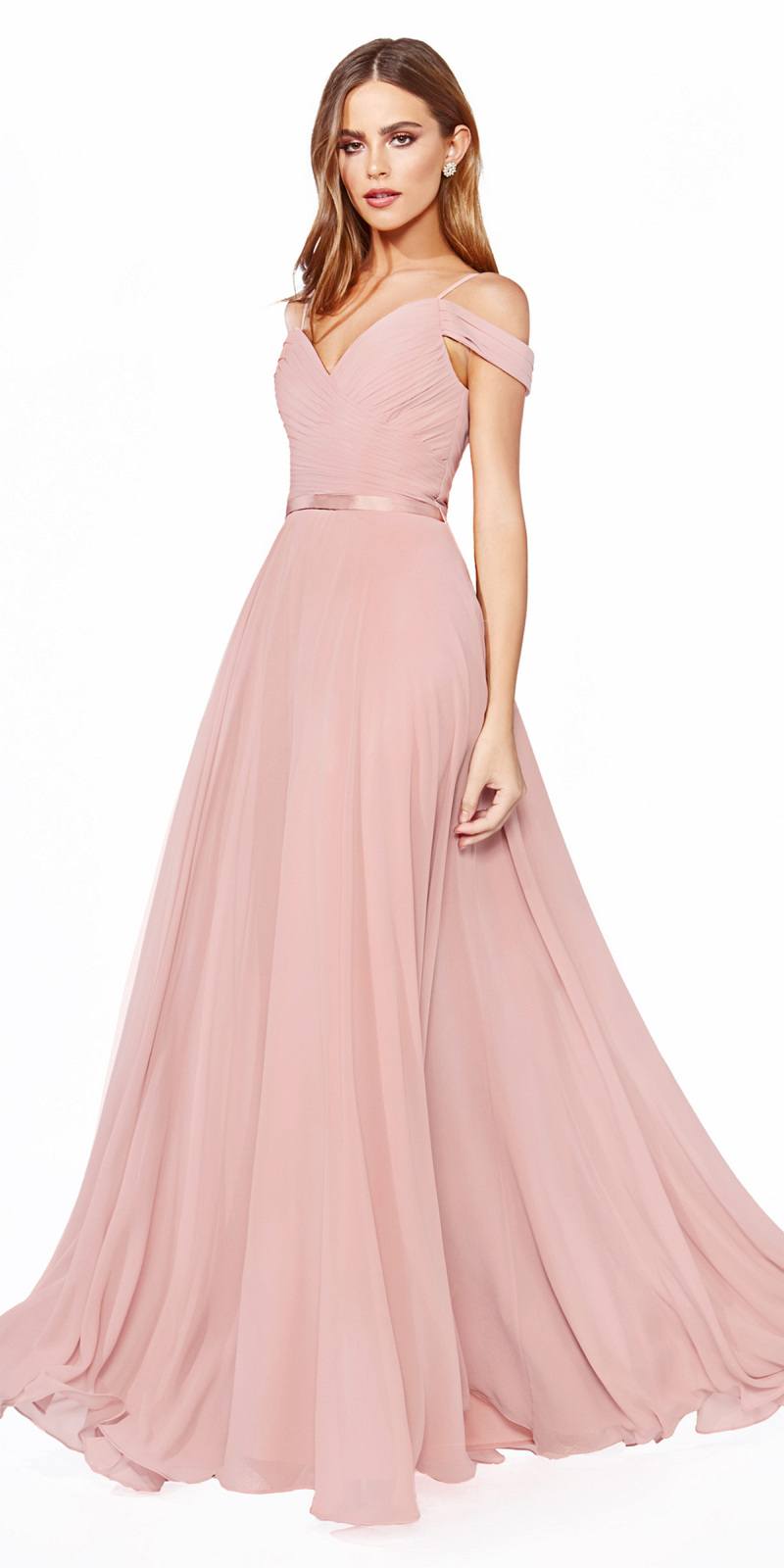 Cinderella Divine CD0156 Long Off The Shoulder Chiffon Gown Corset Back