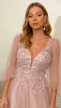 Cinderella Divine CD0182 Glitter Tulle A-Line Formal Dress