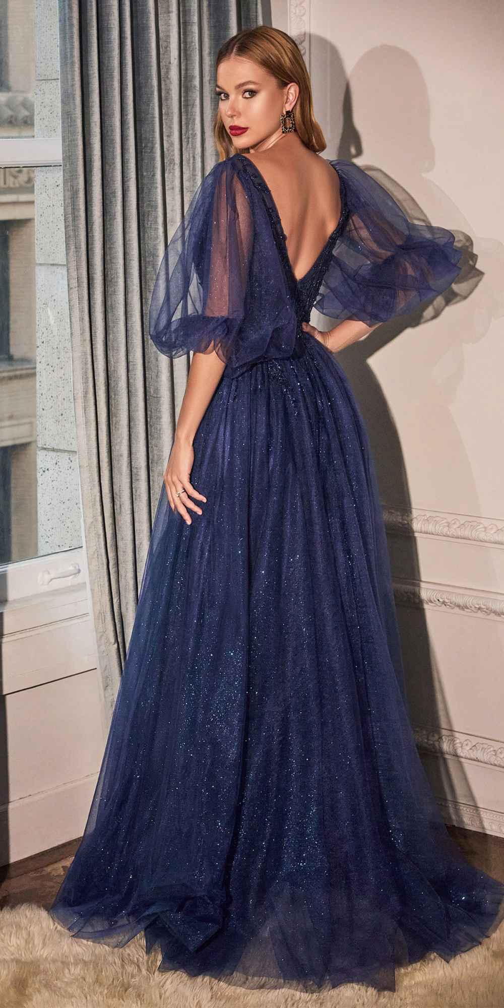 Cinderella Divine CD0182 Glitter Tulle A-Line Formal Dress