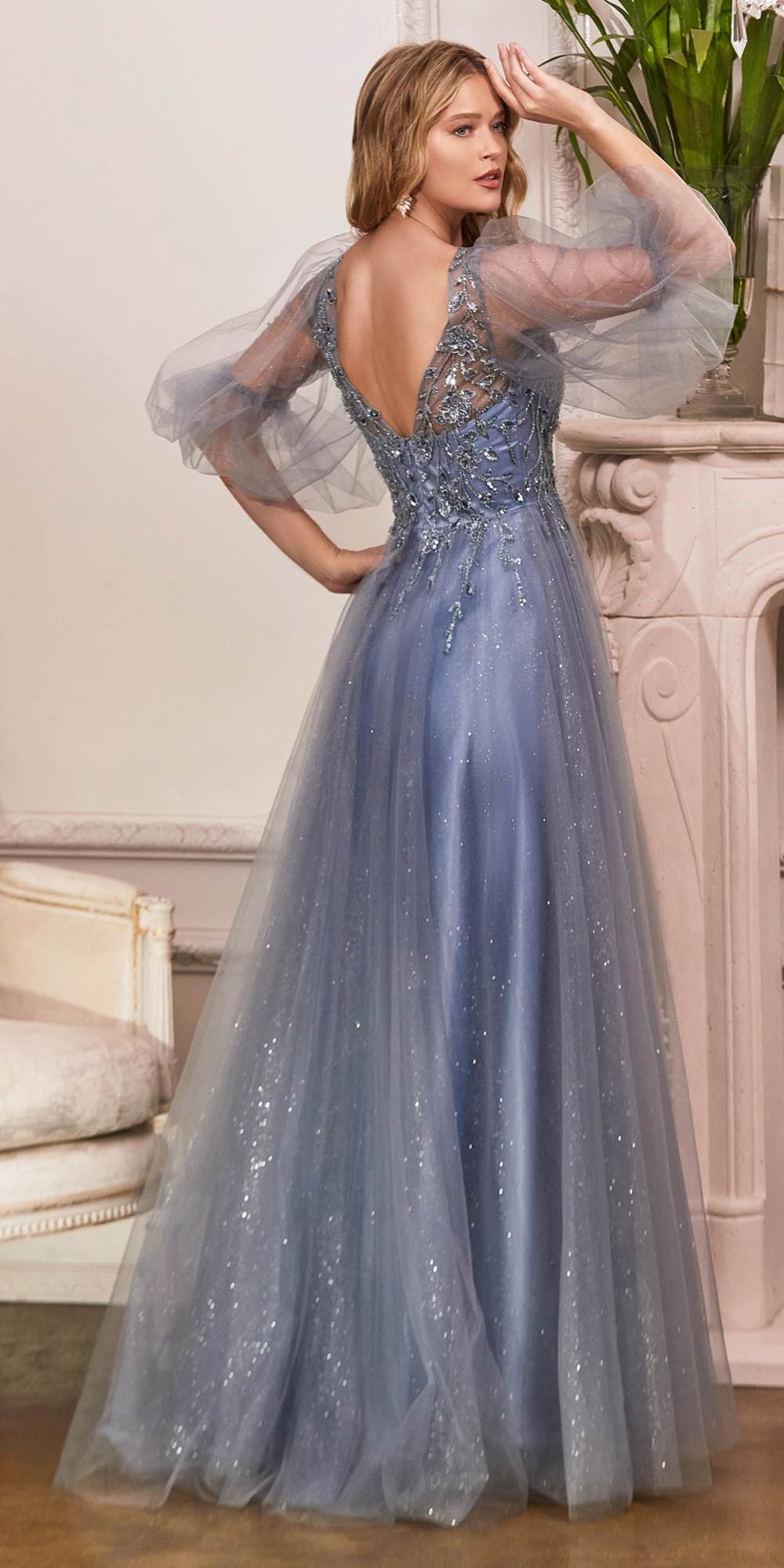 Cinderella Divine CD0182 Glitter Tulle A-Line Formal Dress