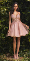 Cinderella Divine CD0189 Short A-Line Tulle Dress Floral 3D Bodice