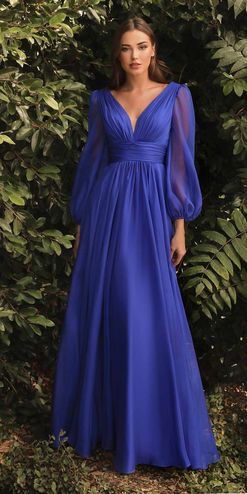 Cinderella Divine CD0192 Long Sleeve A-Line Chiffon Dress