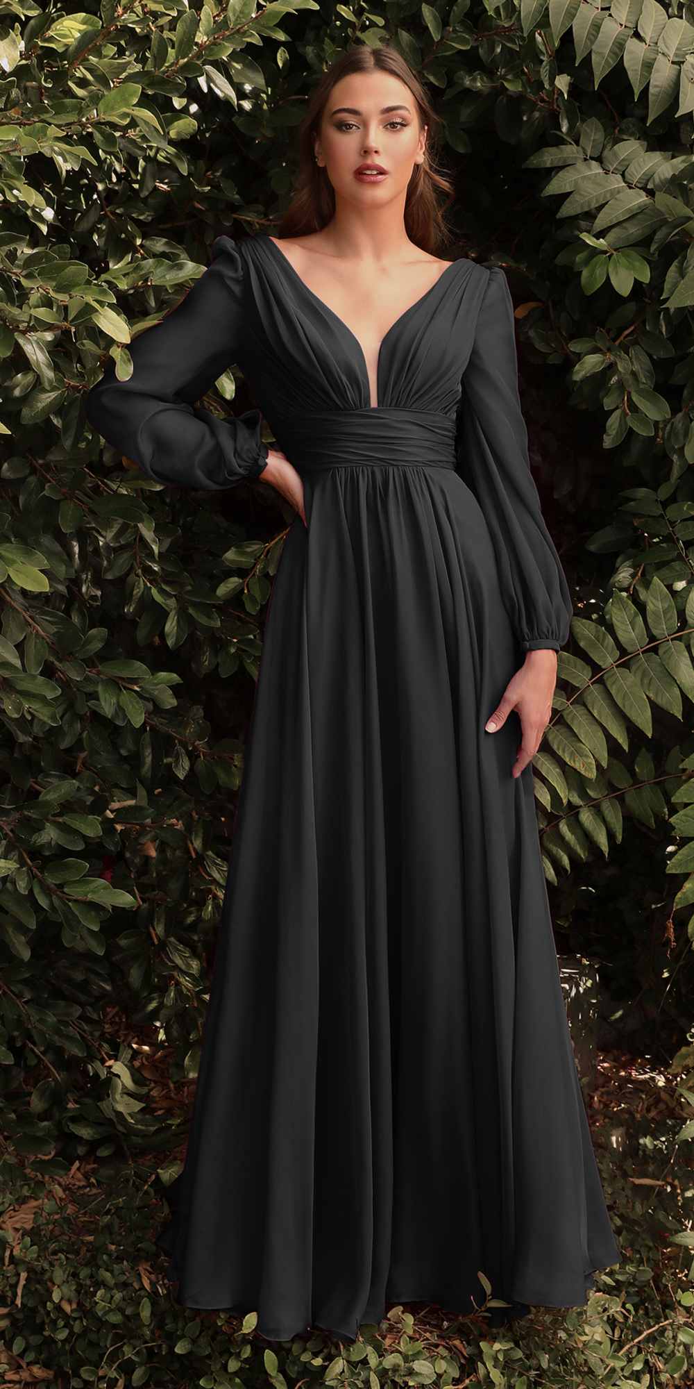 Cinderella Divine CD0192 Long Sleeve A-Line Chiffon Dress