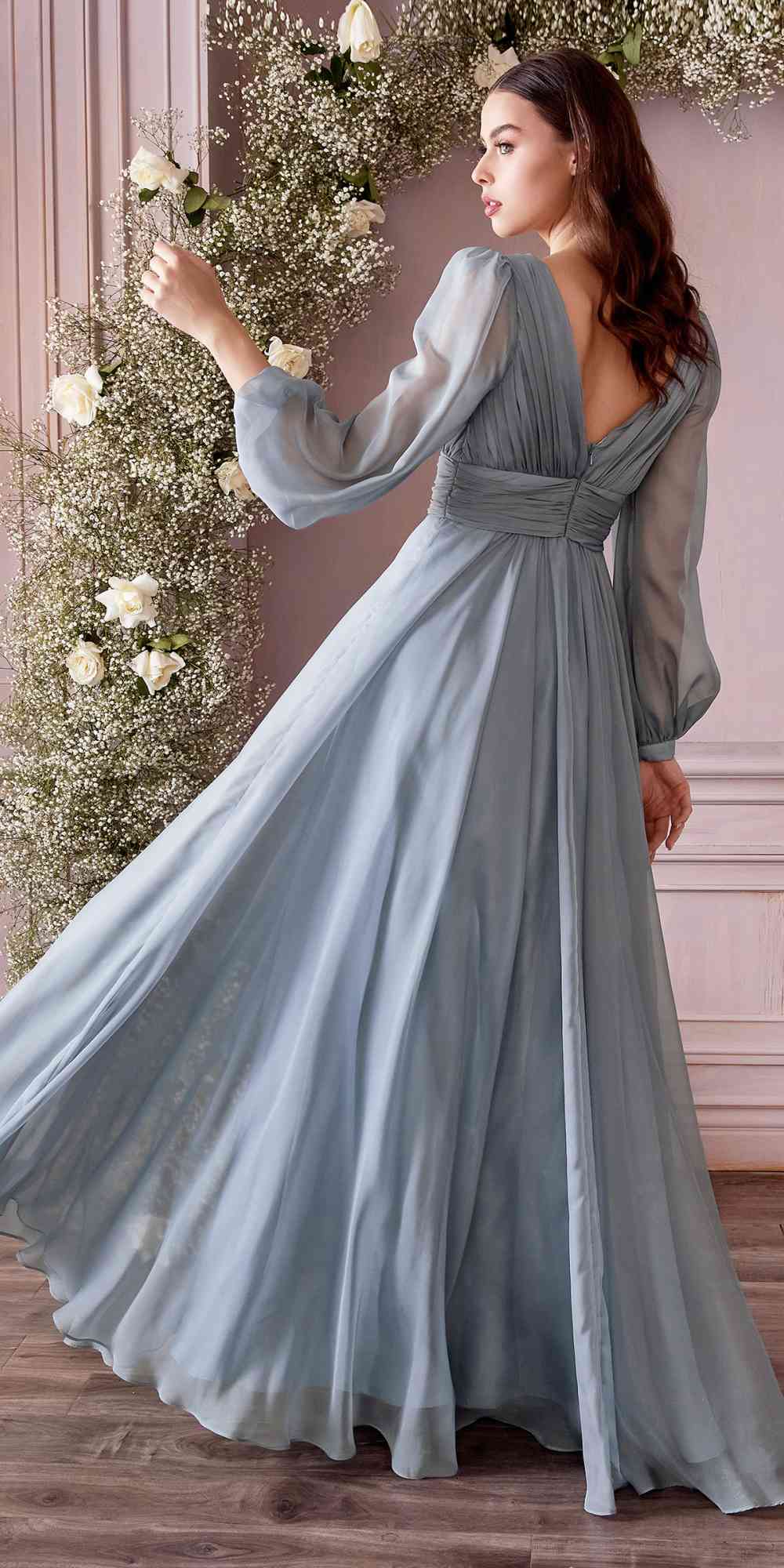 Cinderella Divine CD0192 Long Sleeve A-Line Chiffon Dress
