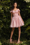 Cinderella Divine CD0194 Short Tulle A-Line Off the Shoulder Dress