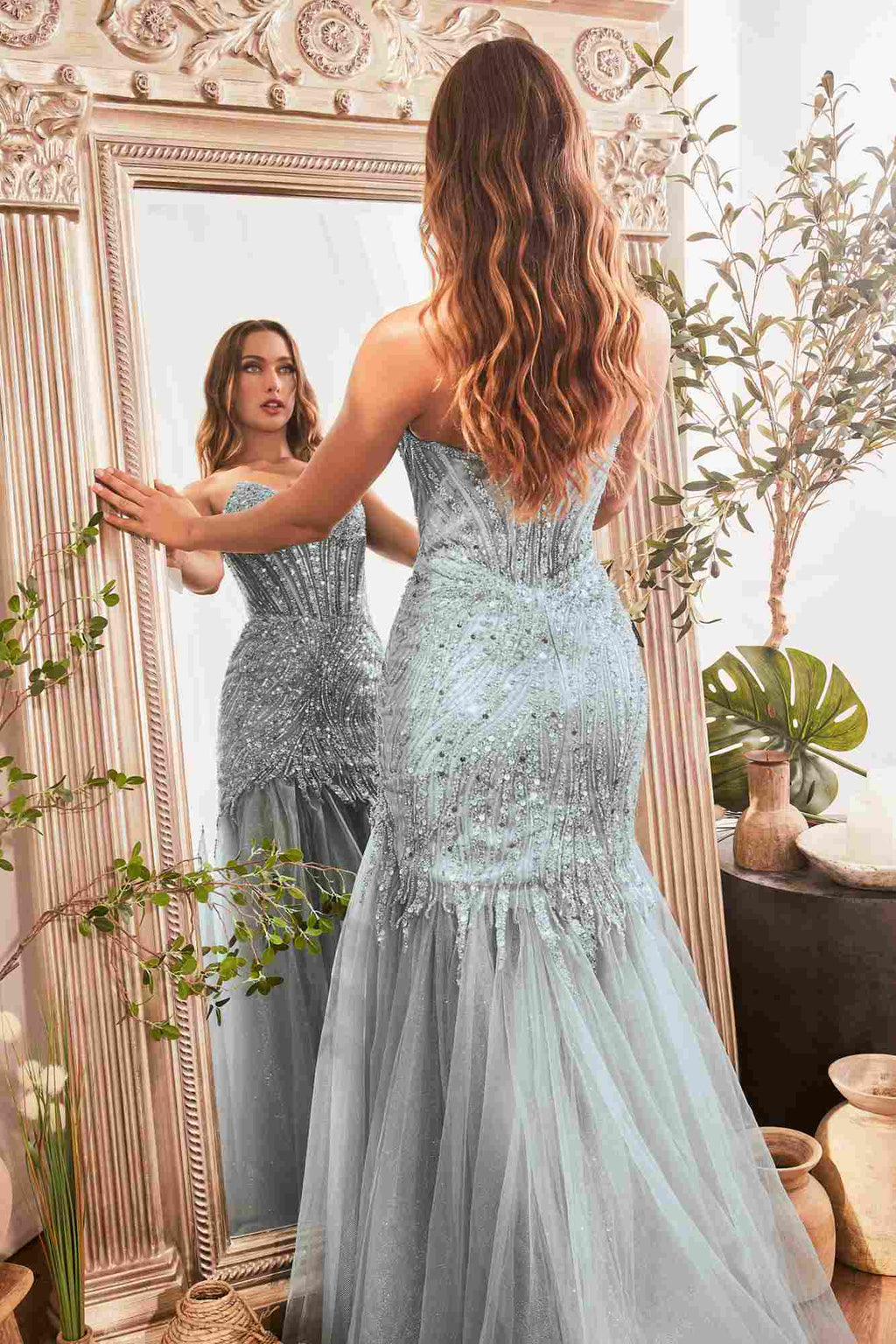 Cinderella Divine CD0214 Strapless Pointed Cup Beaded Mermaid Dress