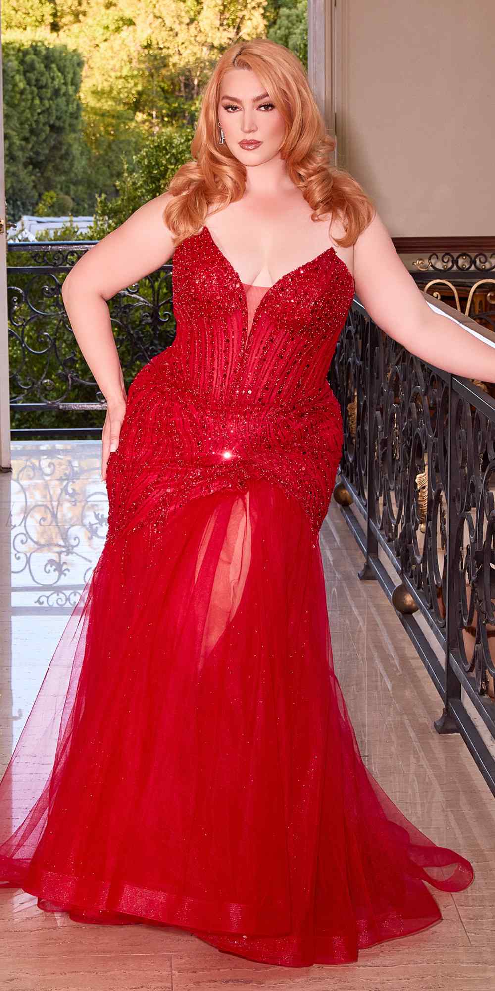 Cinderella Divine CD0214 Strapless Pointed Cup Beaded Mermaid Dress