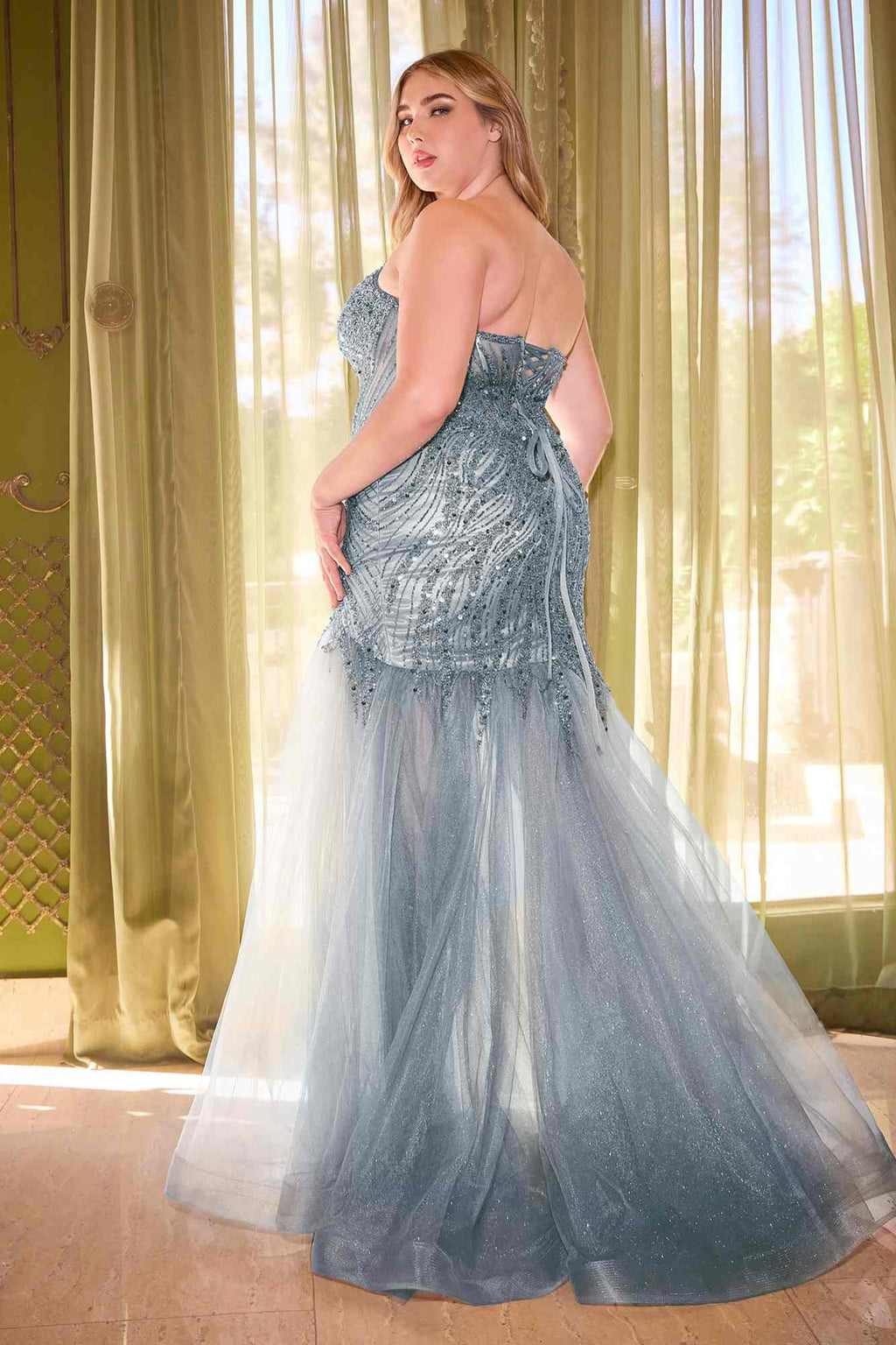 Cinderella Divine CD0214 Strapless Pointed Cup Beaded Mermaid Dress