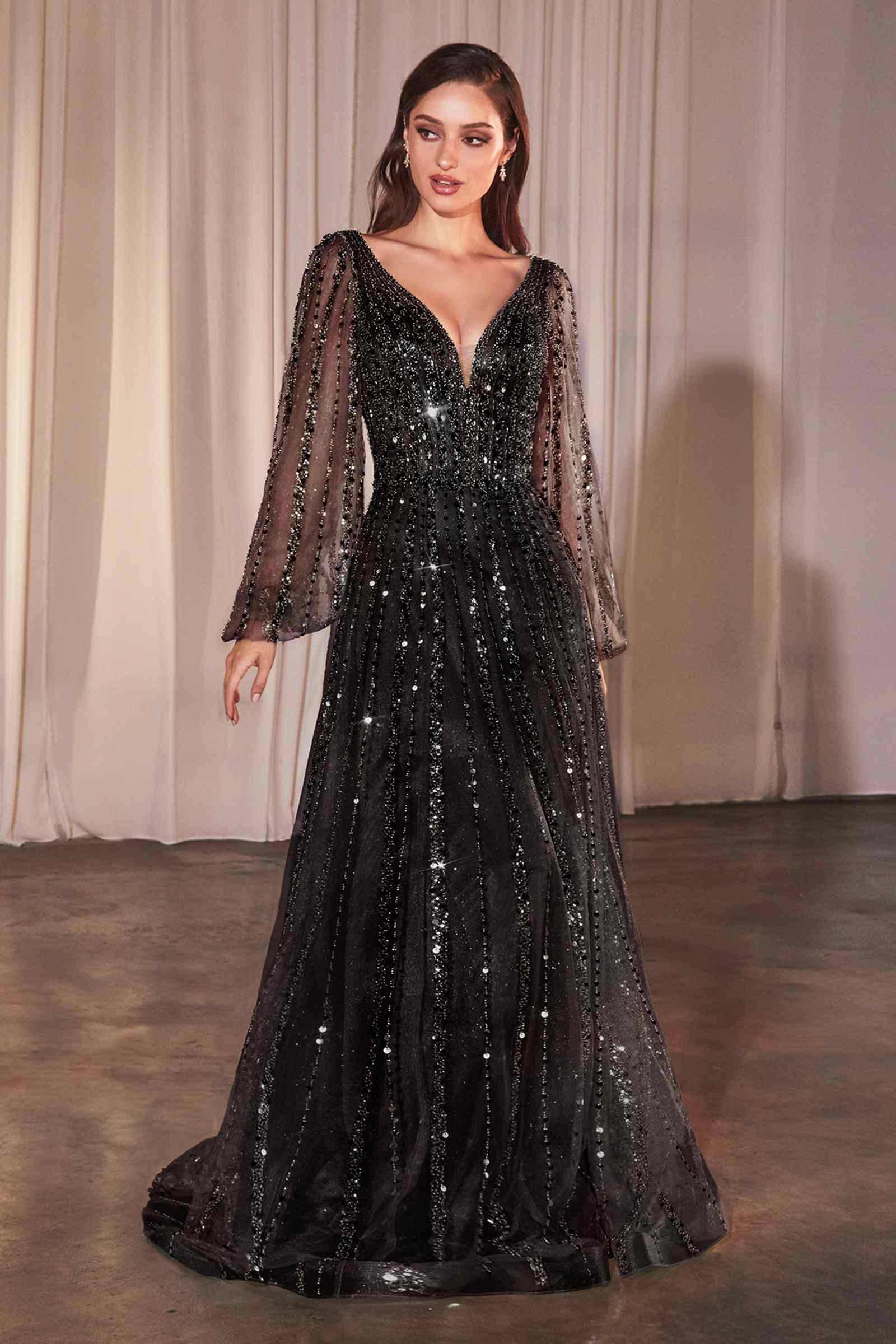 Ladivine CD0240 Dress Long Sleeve A-Line Beaded Gown