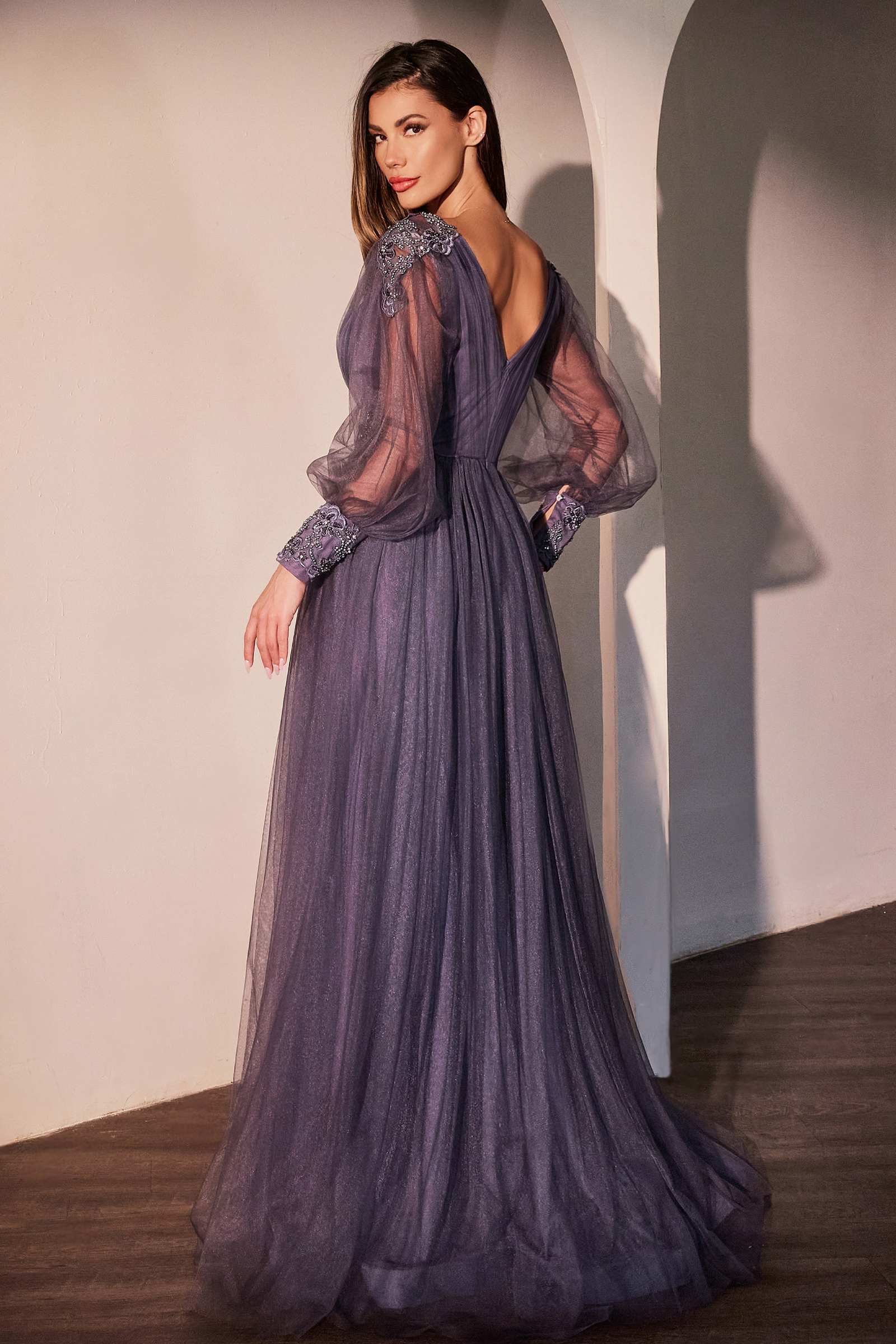 Ladivine CD0938 Long Sleeve Mother of Bride A-Line Dress