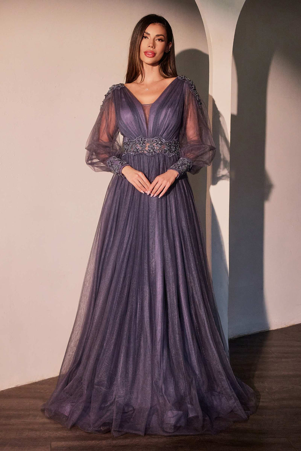 Ladivine CD0938 Long Sleeve Mother of Bride A-Line Dress