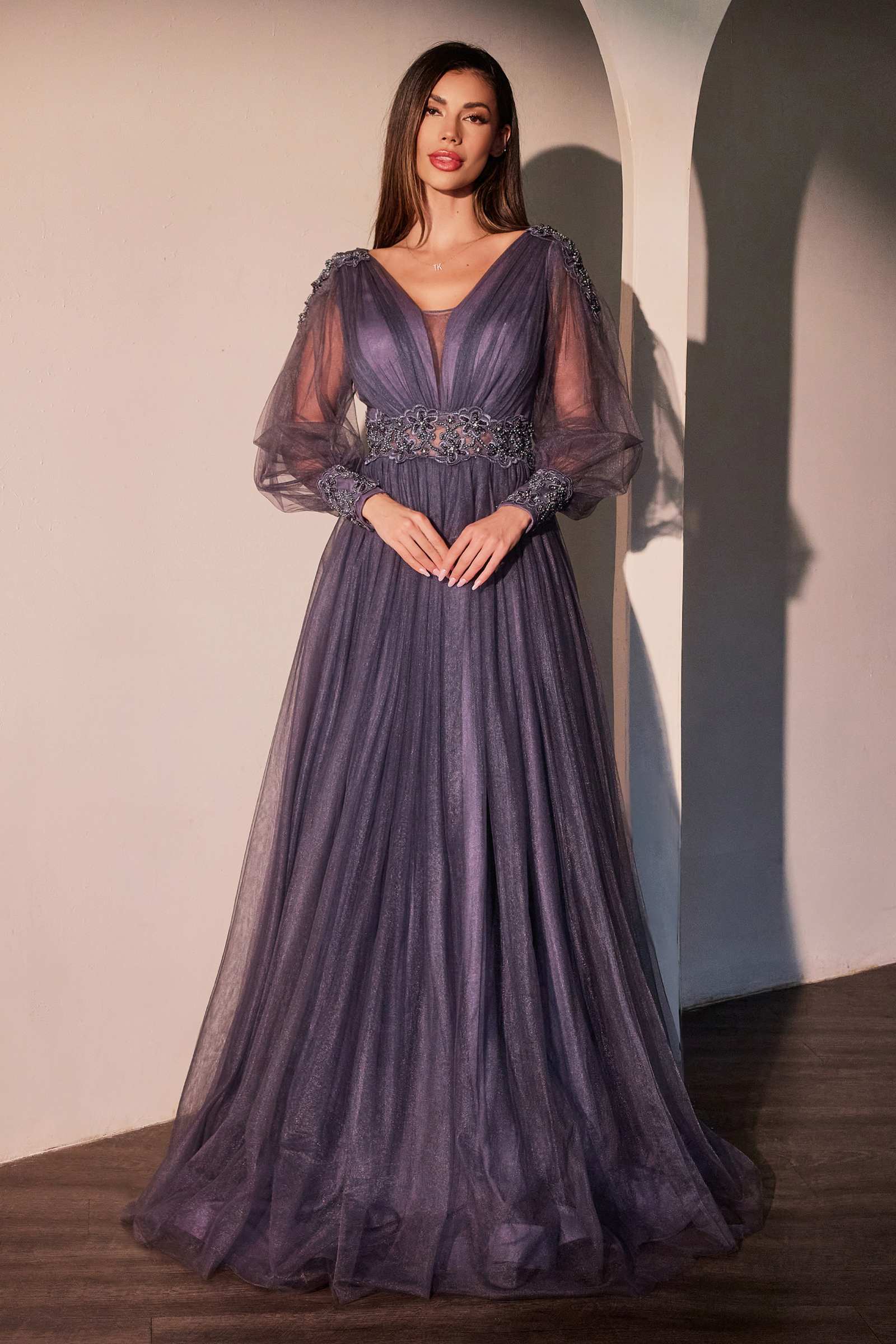Ladivine CD0938 Long Sleeve Mother of Bride A-Line Dress