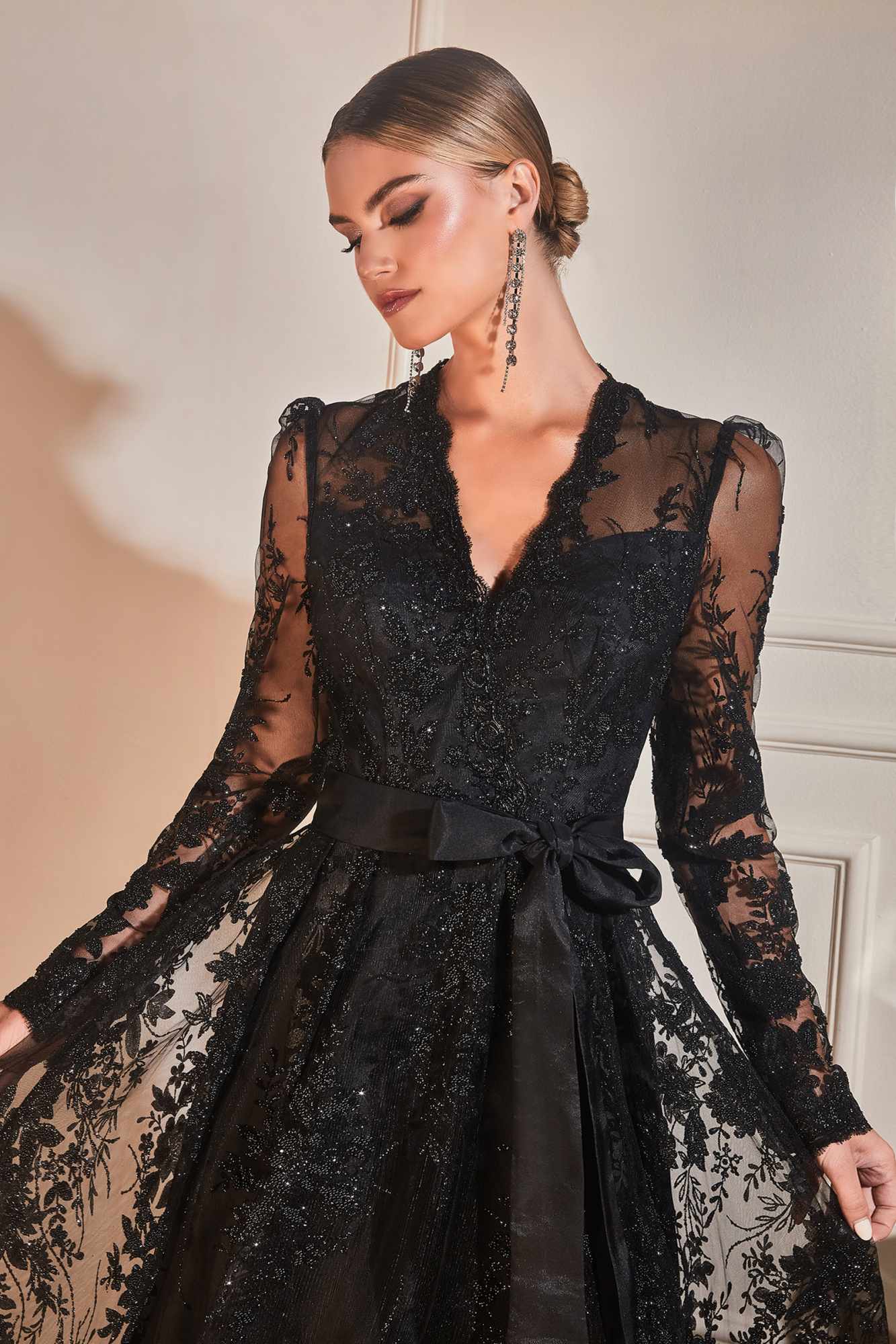 Cinderella Divine CD233 Long Sleeve Embellished Ball Gown