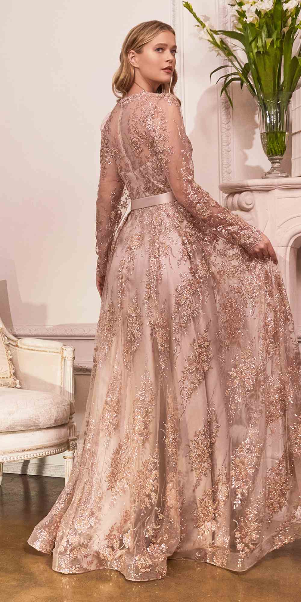 Cinderella Divine CD233 Long Sleeve Embellished Ball Gown