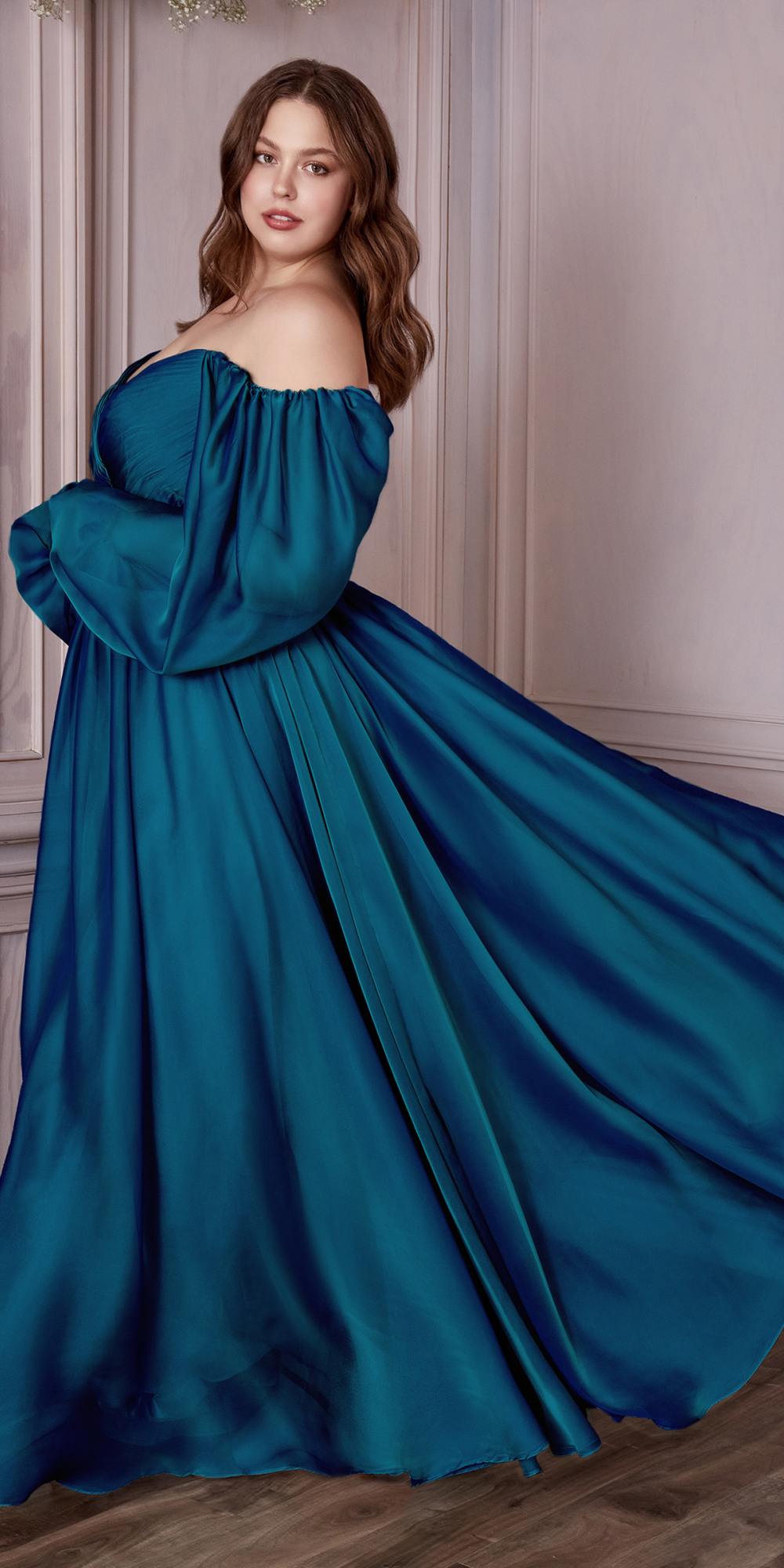 Cinderella Divine CD243C Long Sleeve A-Line Chiffon Dress