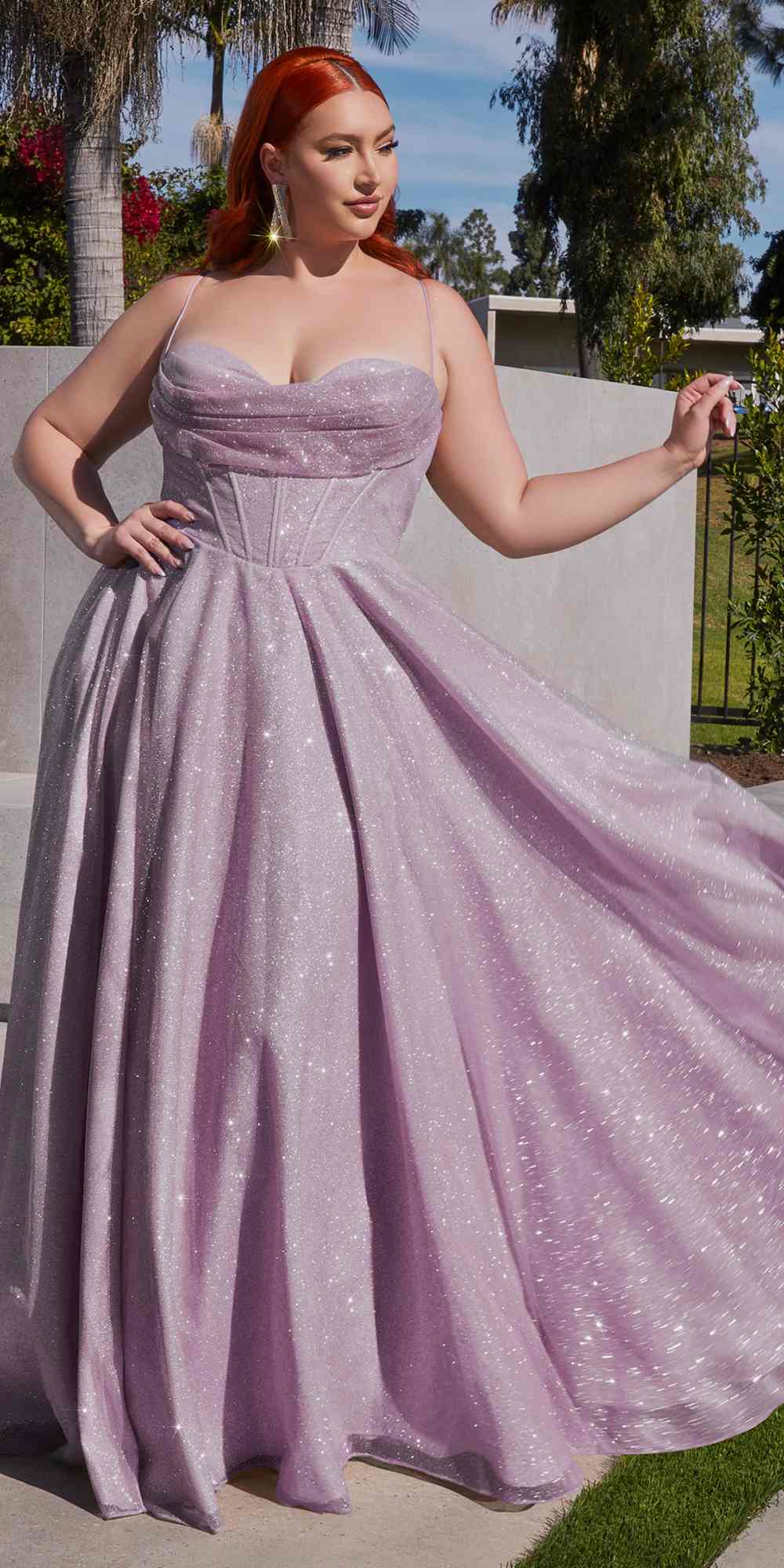 Ladivine CD252 Floor Length Lace Up Glitter A-Line Ball Gown
