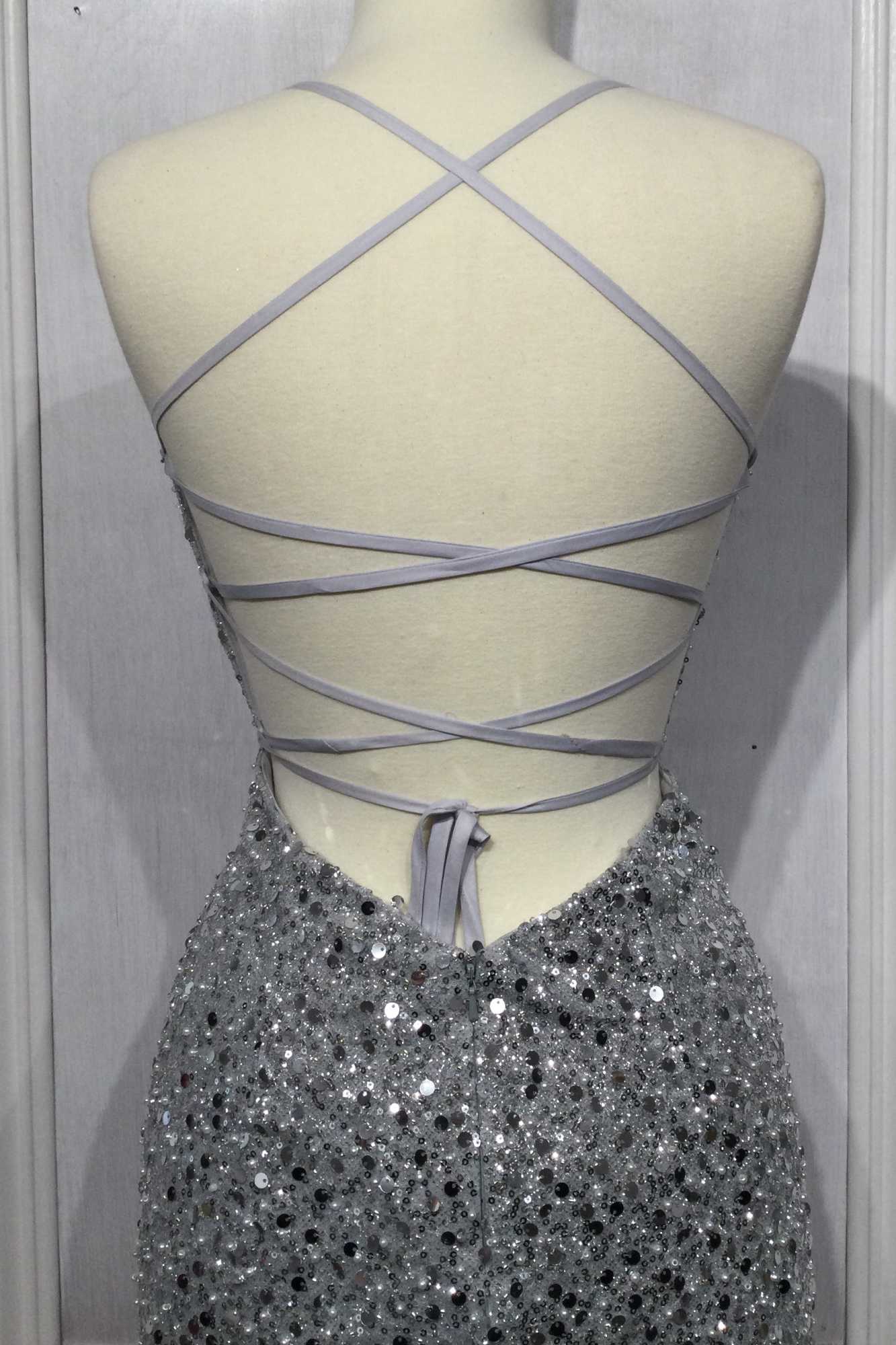 Ladivine CD258 Floor Length Iridescent Fitted Sequin Gown