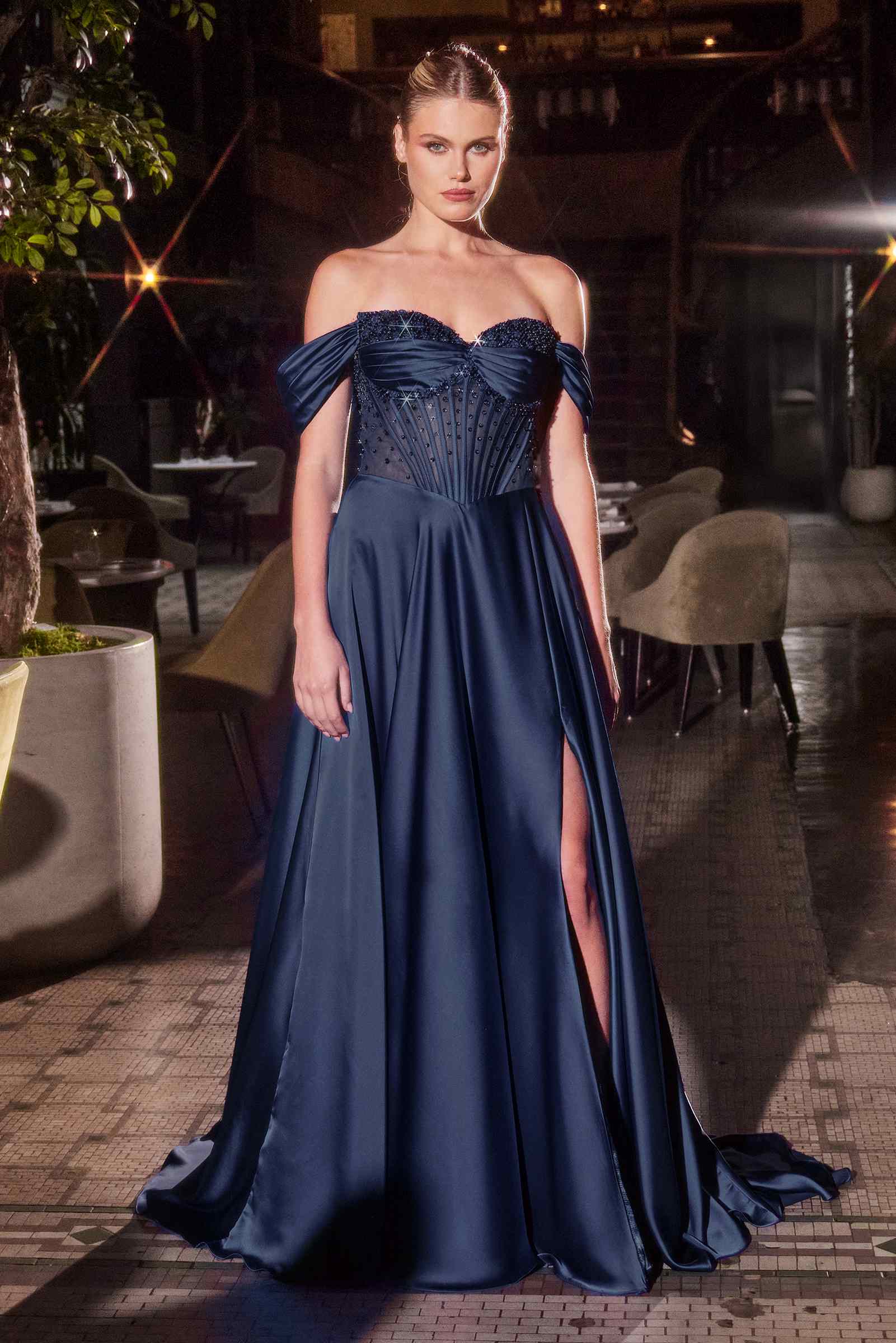 Ladivine CD297 Dress Strapless Beaded Satin A-Line Prom Gown