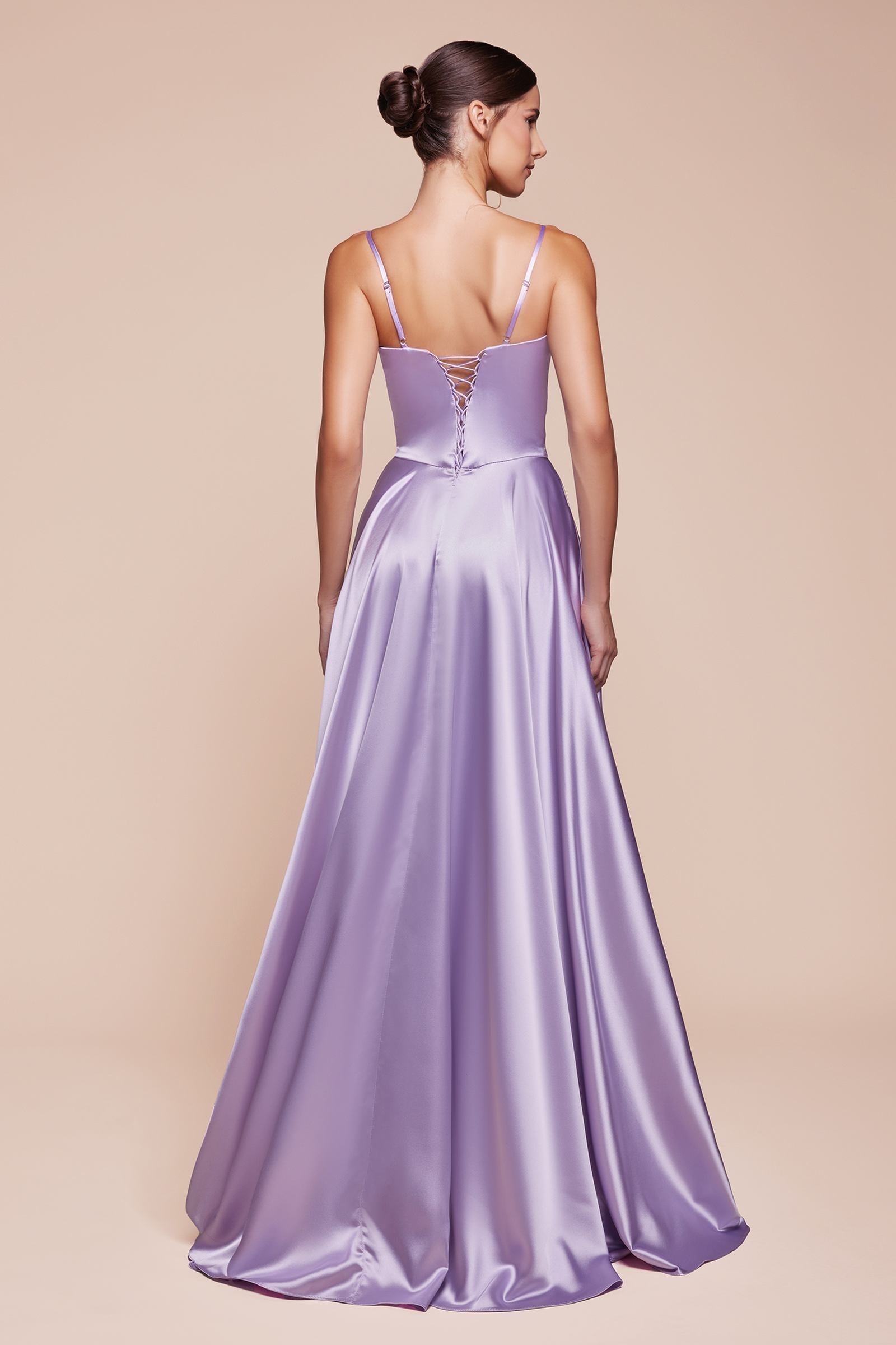 Ladivine CD337 Long A-Line Slit Satin Bustier Dress