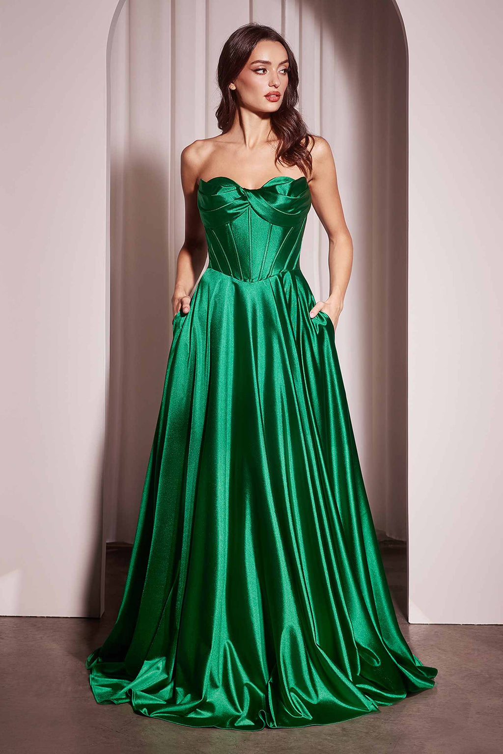 Ladivine CD378 Dress Strapless Satin A-Line Gown