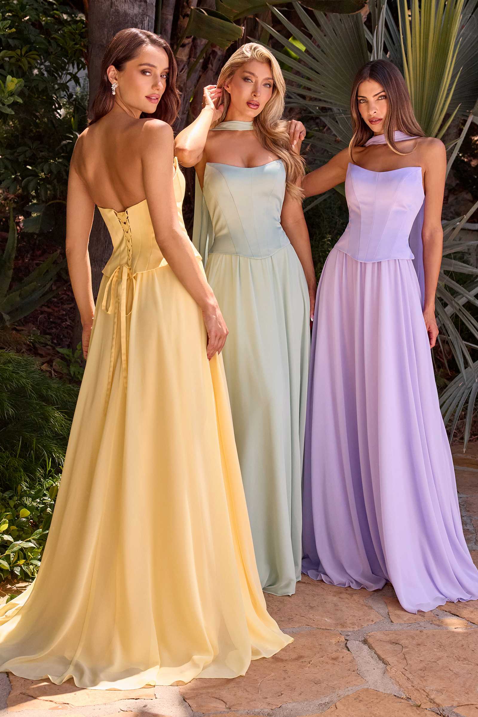 Ladivine CD386 Strapless Curved Neckline Boned Bodice A-line Gown