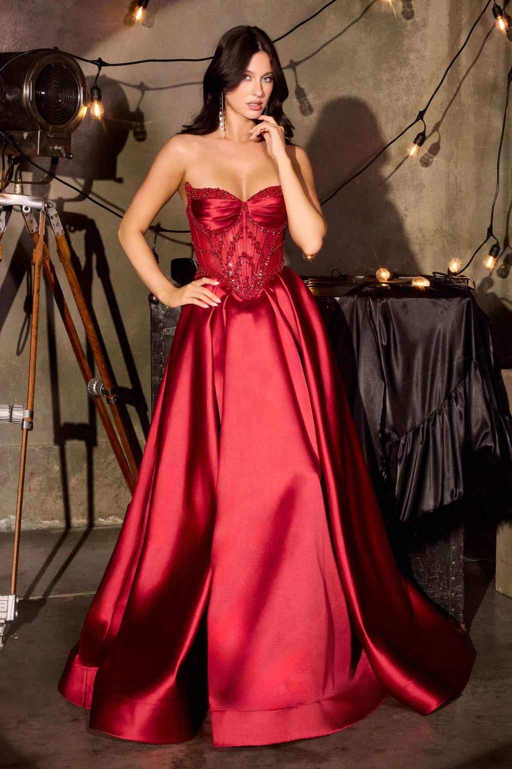 Ladivine CD389 Long A-Line Mikado Skirt Strapless Formal Dress