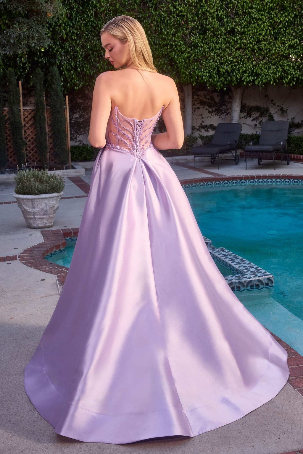 Ladivine CD389 Long A-Line Mikado Skirt Strapless Formal Dress