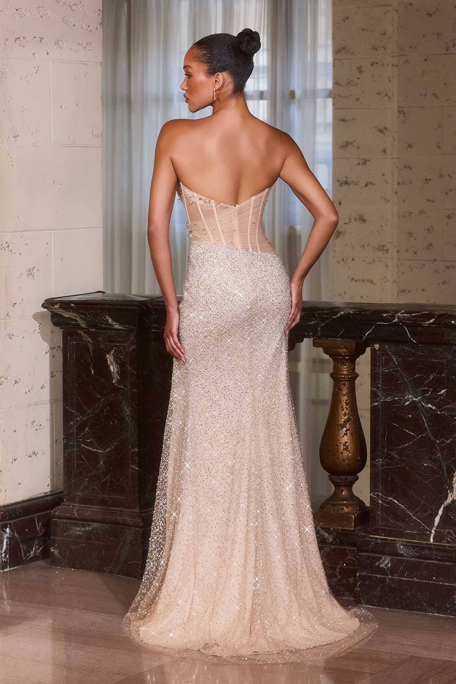 Ladivine CD404 Breathtaking Crystal and Beaded Modern Fitted Gown
