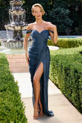 CLEARANCE - Ladivine CD417 Off Shoulder Pleated Luminescent Chiffon Fitted Gown (Size 8)