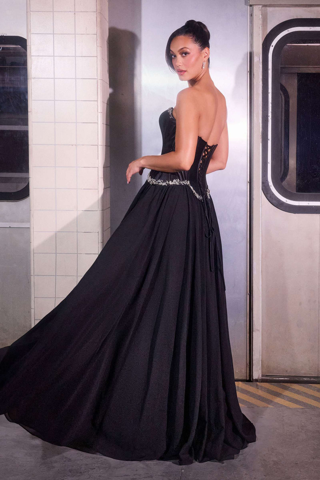 Ladivine CD668 Sculpted Satin Corset Bodice Timeless A-Line Ball Gown
