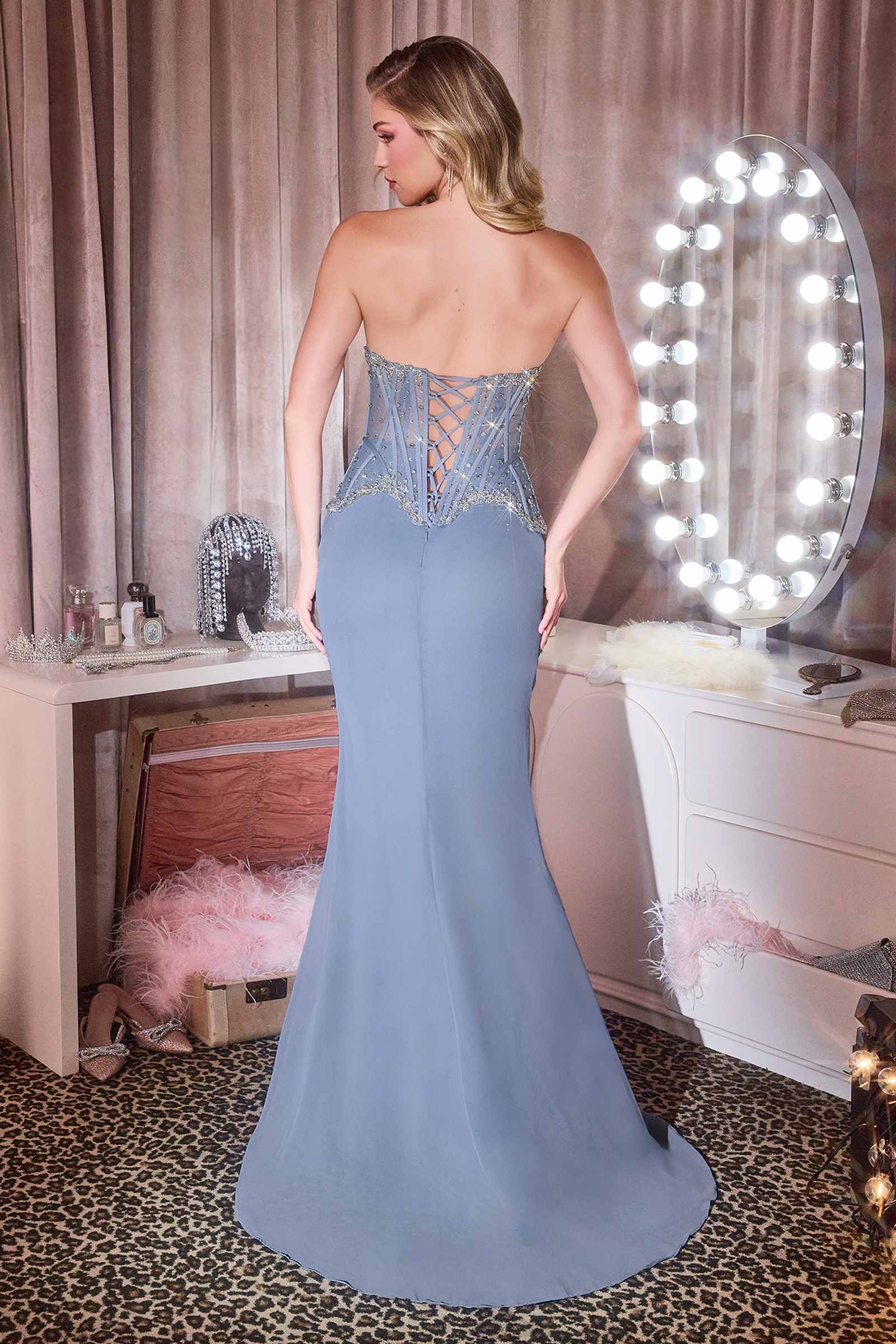 Ladivine CD669 Captivating Fitted Chiffon Gown with Leg Slit
