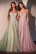 Ladivine CD740 Floral A-Line Layered Glitter Tulle Dress