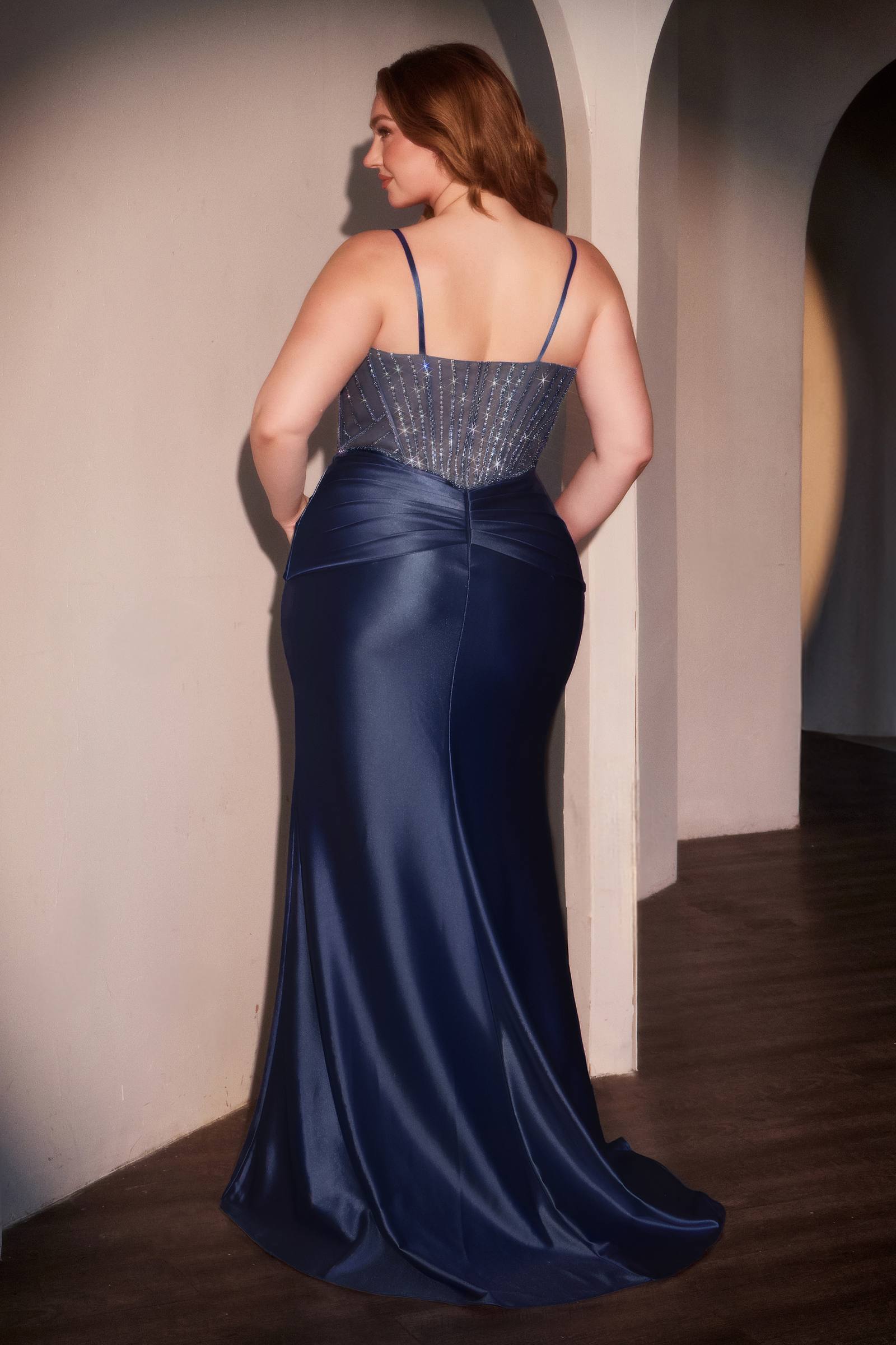 Ladivine CD752C Dress Fitted Satin Embellished Plus Size Gown