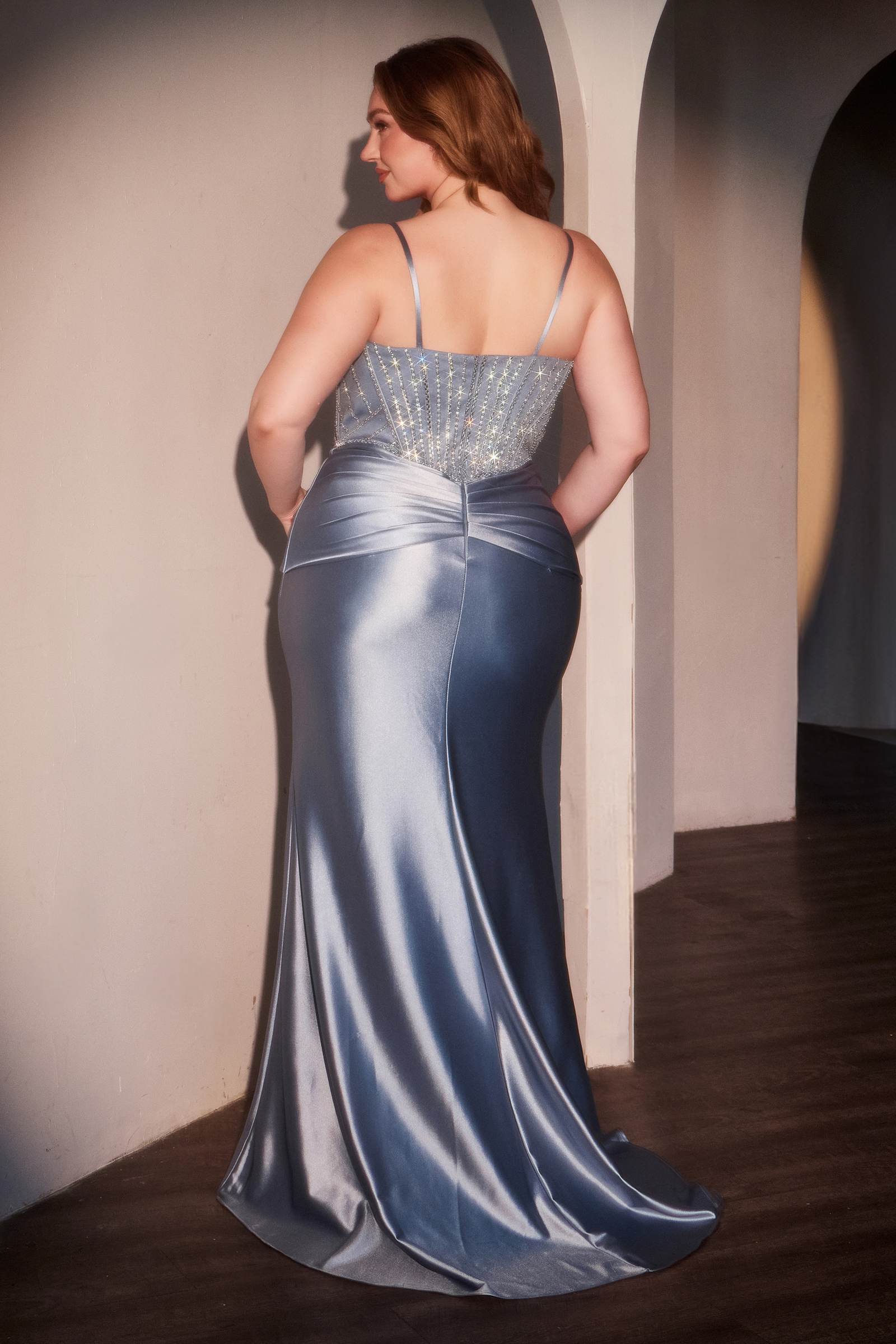Ladivine CD752C Dress Fitted Satin Embellished Plus Size Gown