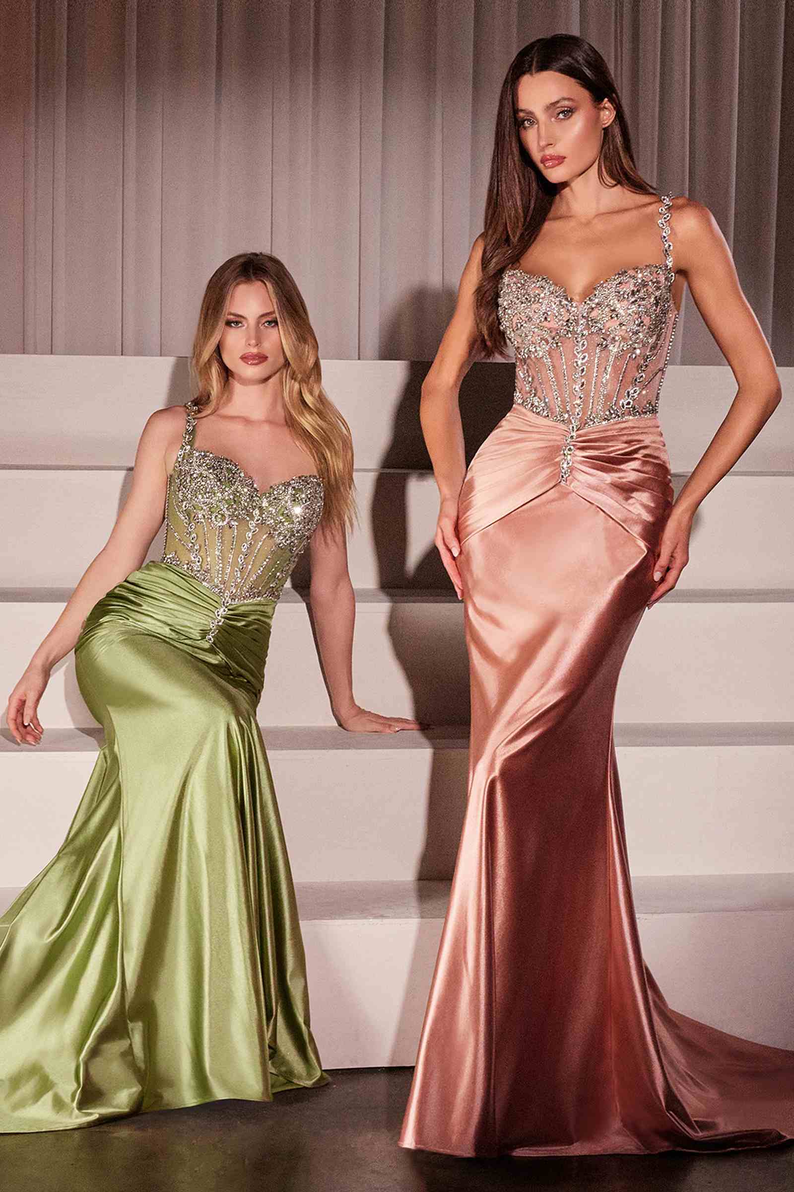Ladivine CD757 Dress Crystal Embellished Fitted Satin Gown