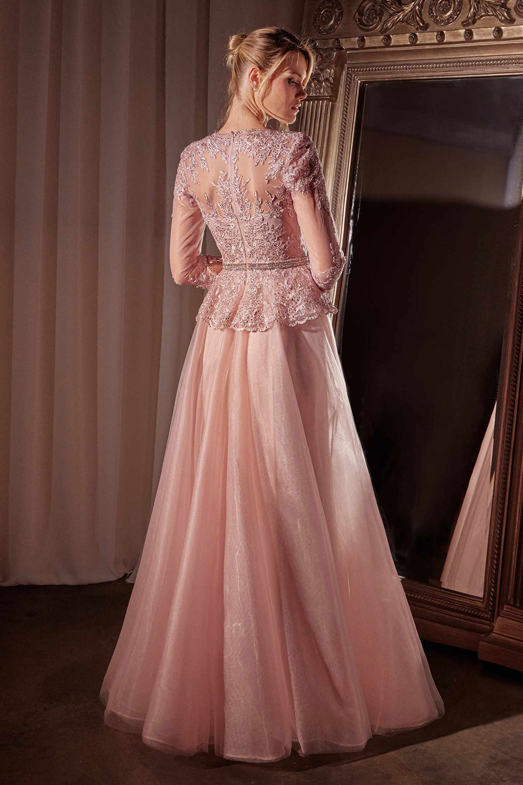 Ladivine CD789 Dress Three Quarter Sleeve Lace & Tulle A-Line Gown