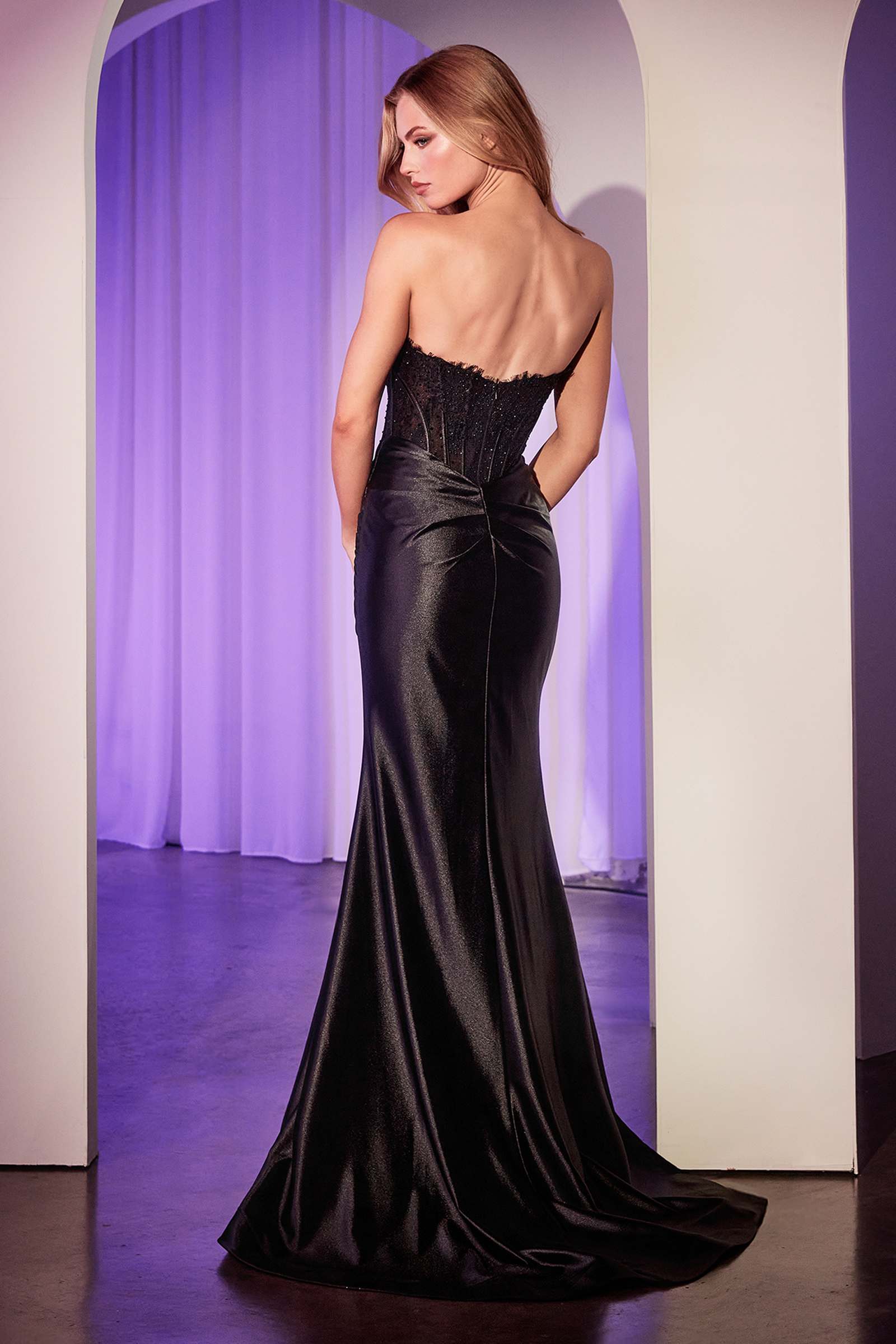 Ladivine CD797 Dress Satin Strapless Gown With Lace Detailing
