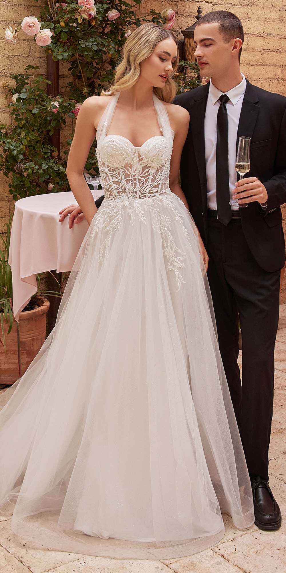 Ladivine CD827W Long Convertible Tulle Strap A-Line Wedding Ball Gown