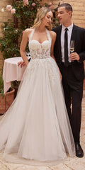 Ladivine CD827W Long Convertible Tulle Strap A-Line Wedding Ball Gown