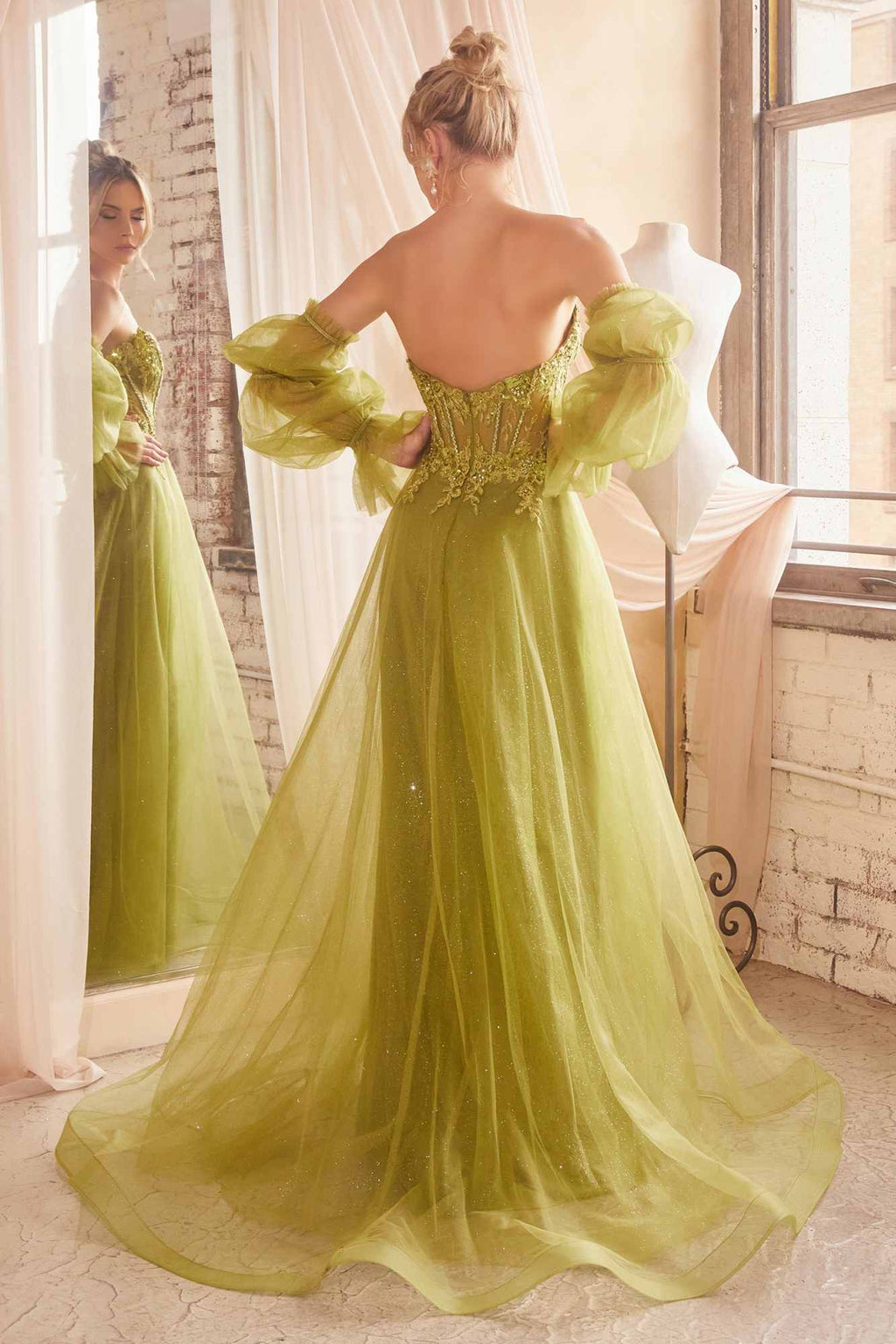 Ladivine CD830 Long Strapless Ball Gown with Removable Sleeves
