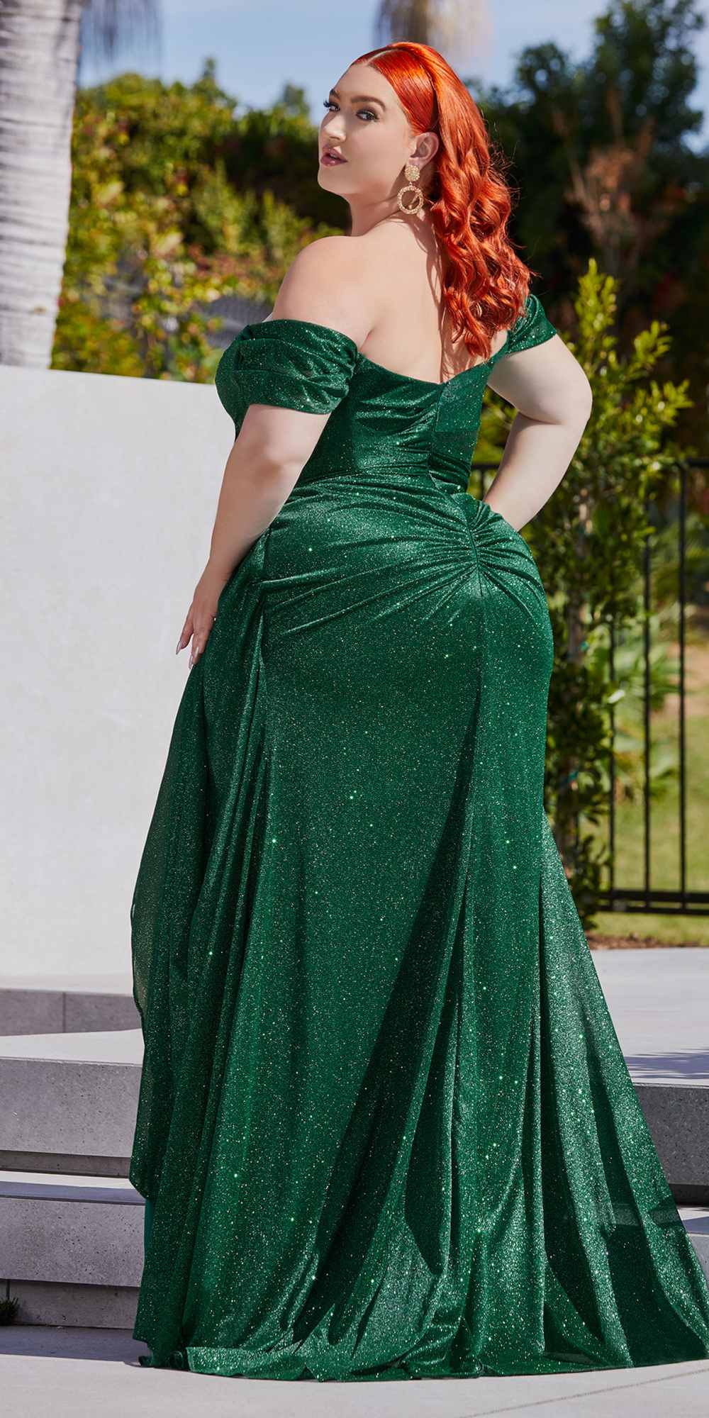 Ladivine CD878 Floor Length Off the Shoulder Glitter Gown