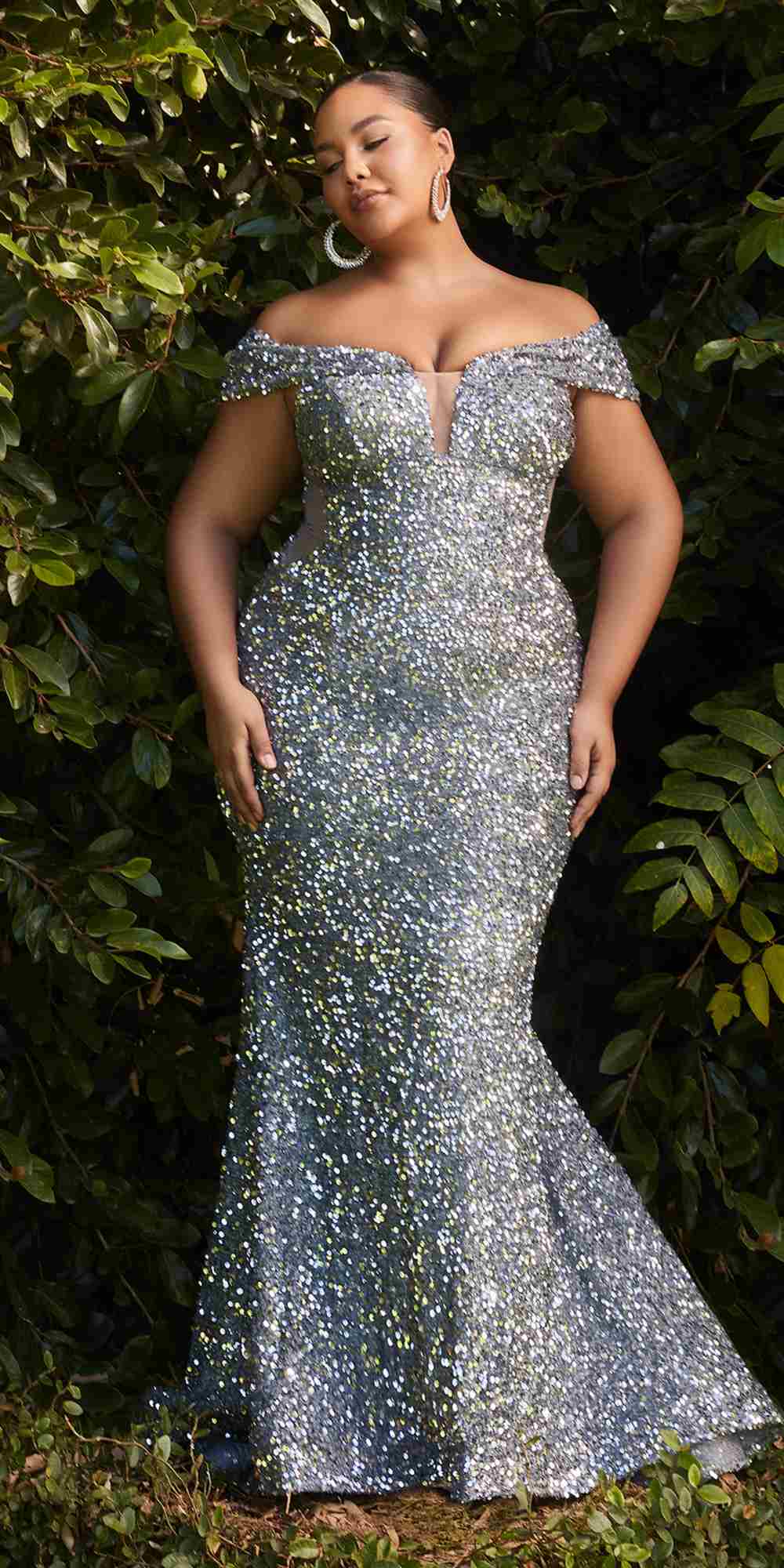 Cinderella Divine CD975 Long Off The Shoulder Sequin Mermaid Gown